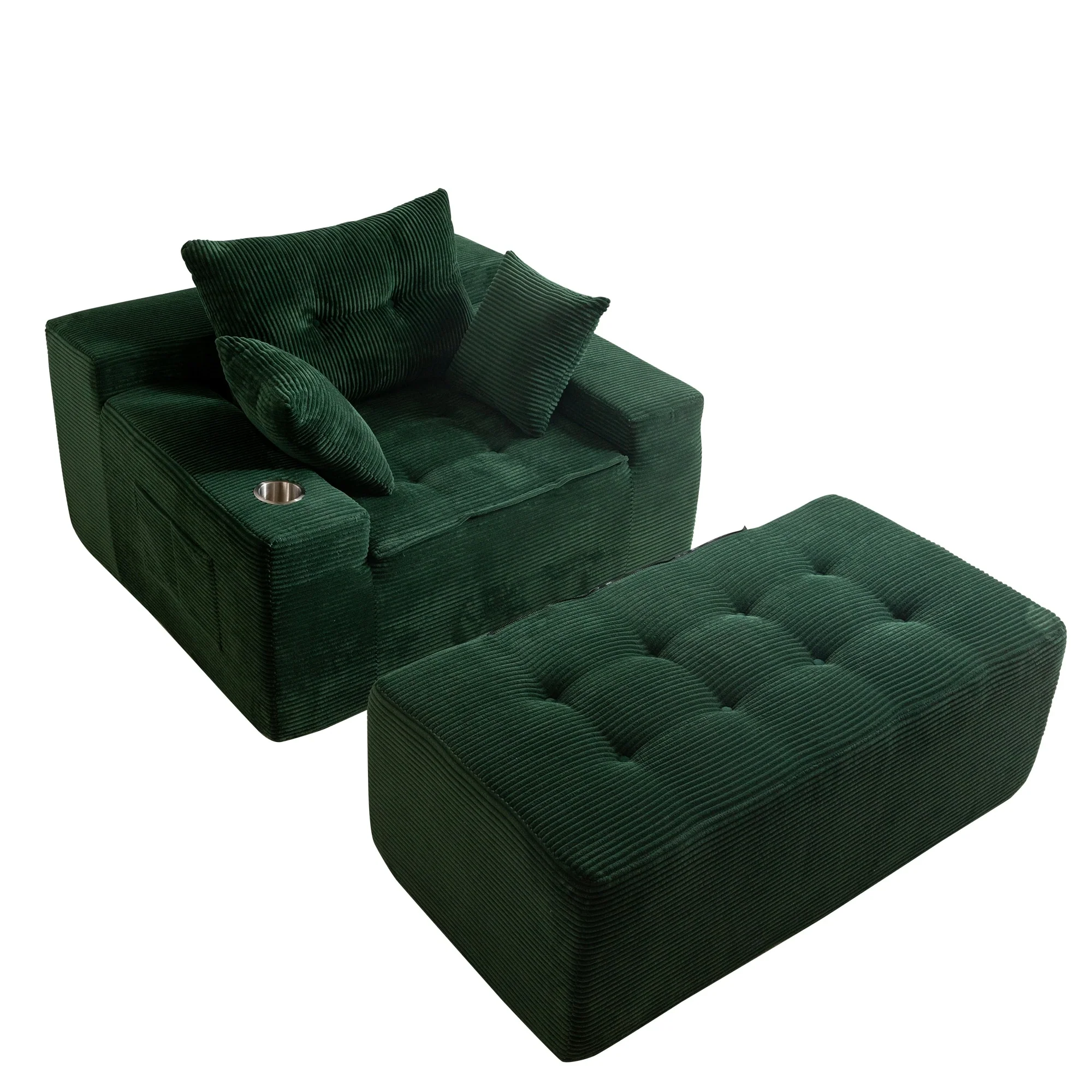 Corduroy Upholstered Memory Foam Sofa With Ottoman Upholstered Bean Bag Couch - 48.4Lx67.7Wx24.4H