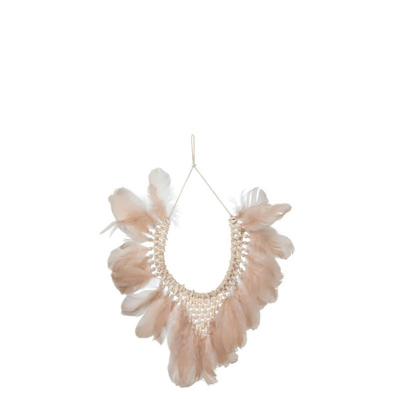 BOHO - Collier plumes/coquillages saumon