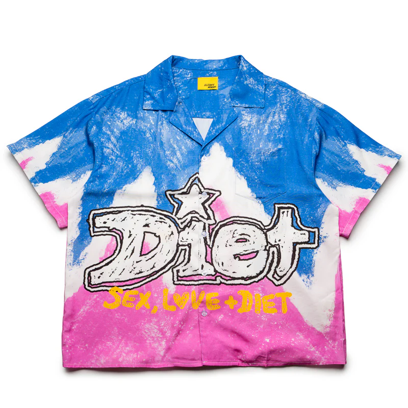 Diet Starts Monday Knievel Button Up Shirt - Blue/Pink
