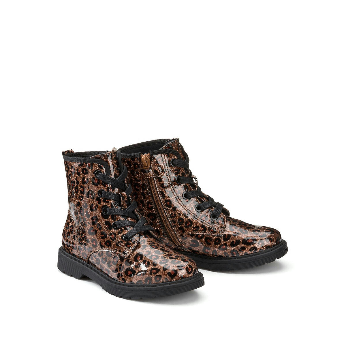 Bottines zippées et à lacets, motif léopard