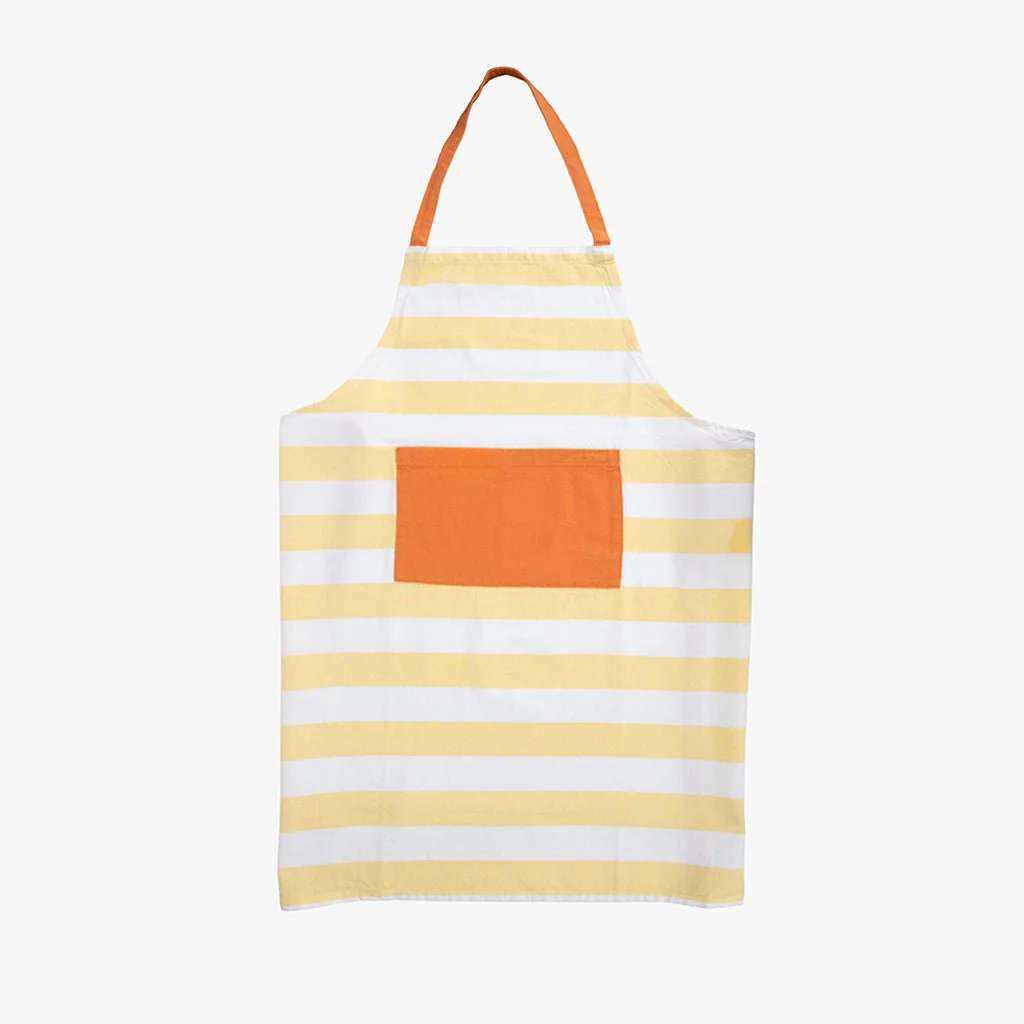 Avental de Algodão Riscas Amarelo com bolso Laranja TÂNGER