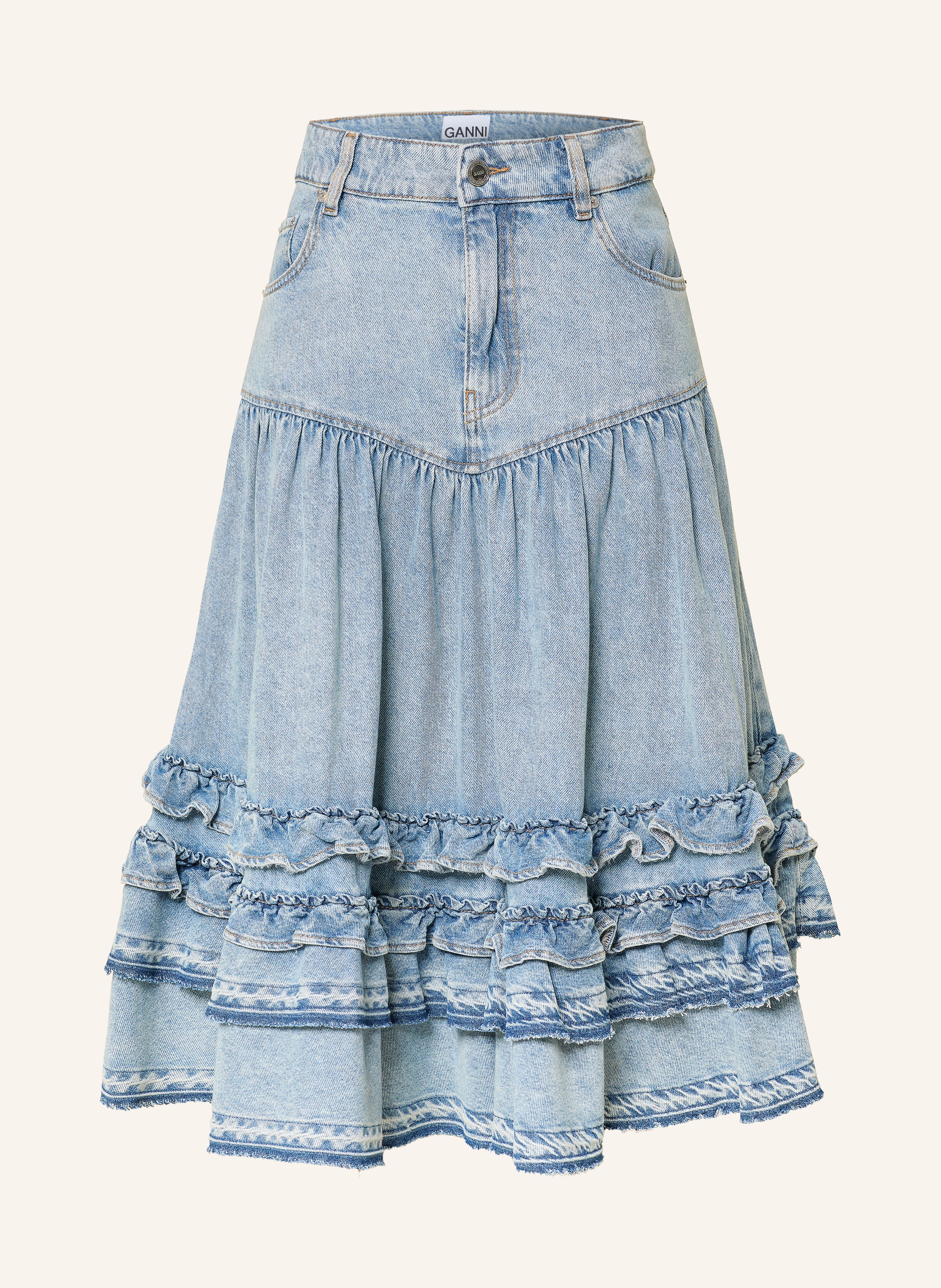 GANNI Jeansrock mit Rüschen