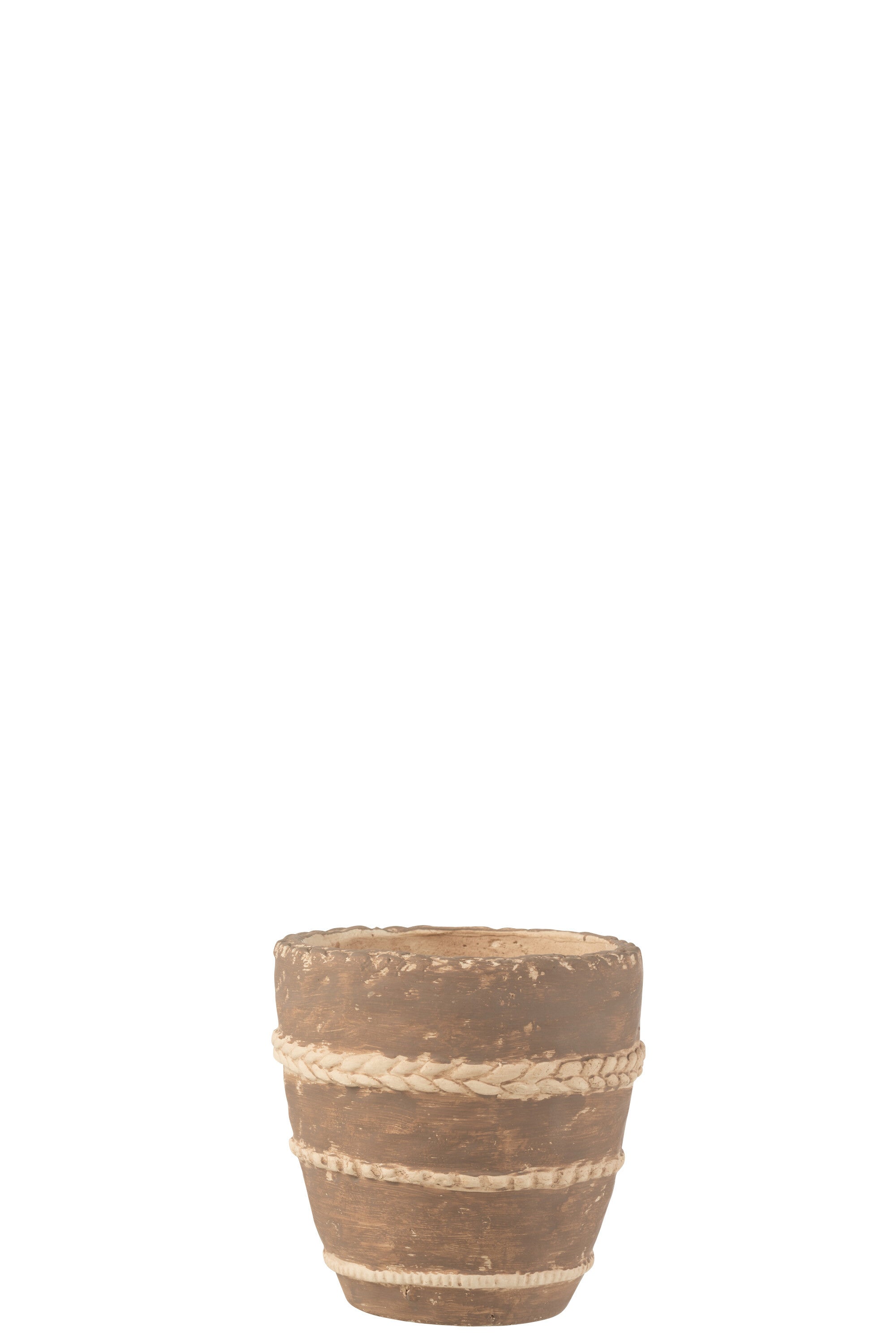 J-Line bloempot Gevlochten - cement - bruin - medium - 2 stuks - Ø 15 cm