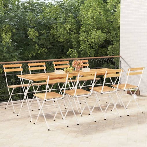 NNEVL Folding Bistro Chairs 8 pcs Solid Wood Acacia and Steel