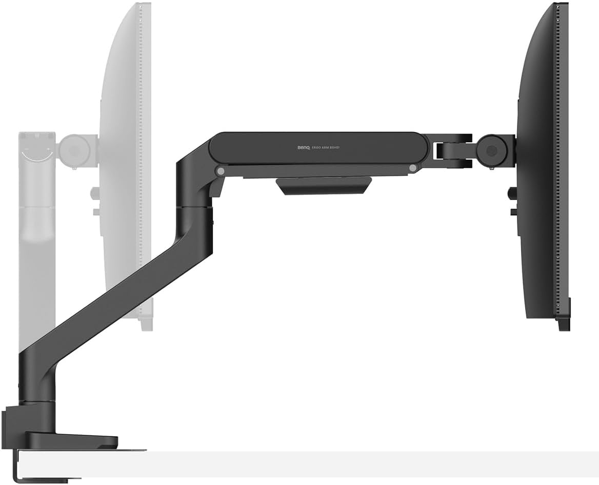 BenQ BSH01 Ergo Monitor Arm -Gas Spring Monitor Stand for Up to 45'' & 44lbs Screens  Heavy Duty  Quick Installation  No Sagging  Top Clamp and Grommet Base  Reinforcement Plate  VESA 75x75 &100x100mm