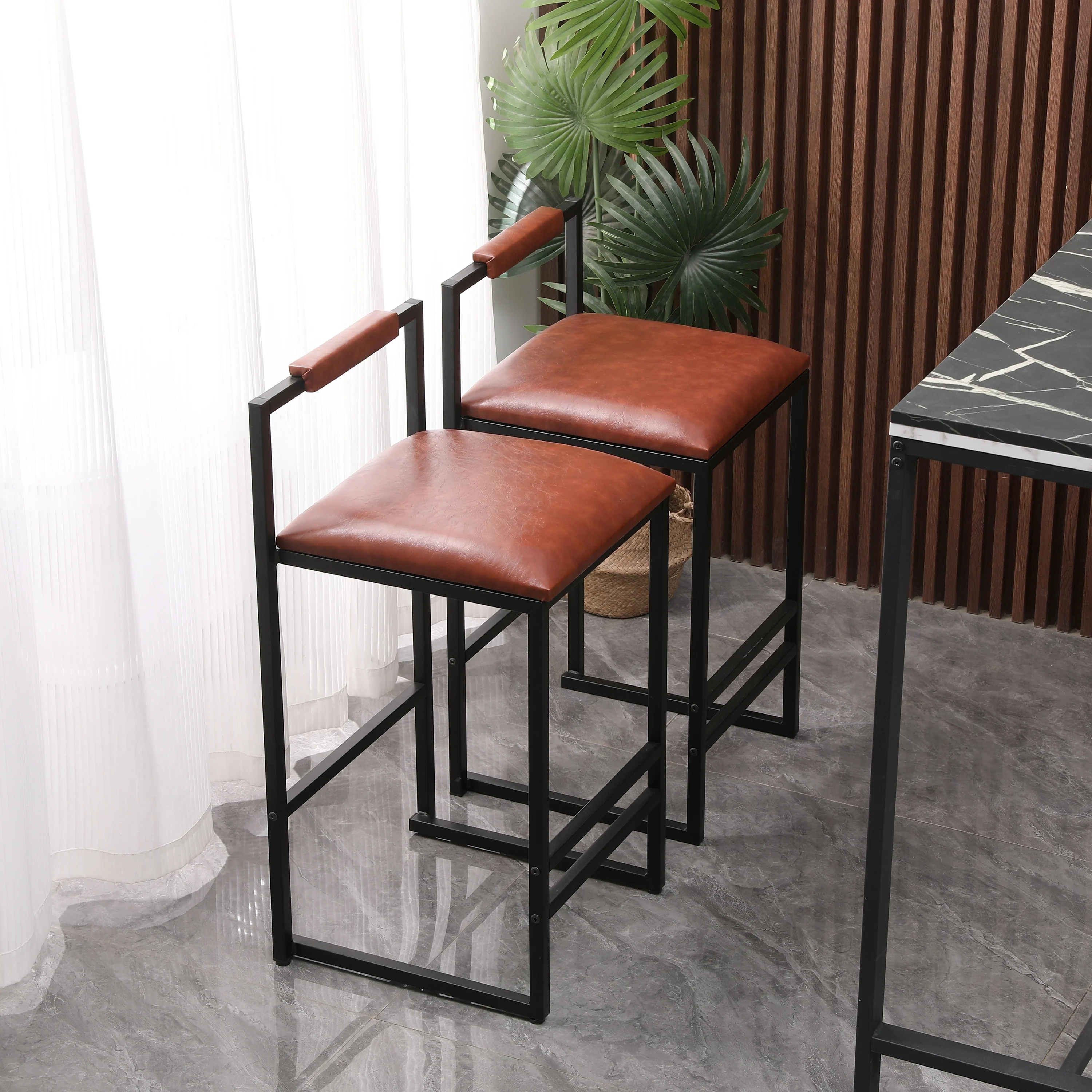 Set of 2 Modern Upholstered Armless Counter Height Bar Stools with Back