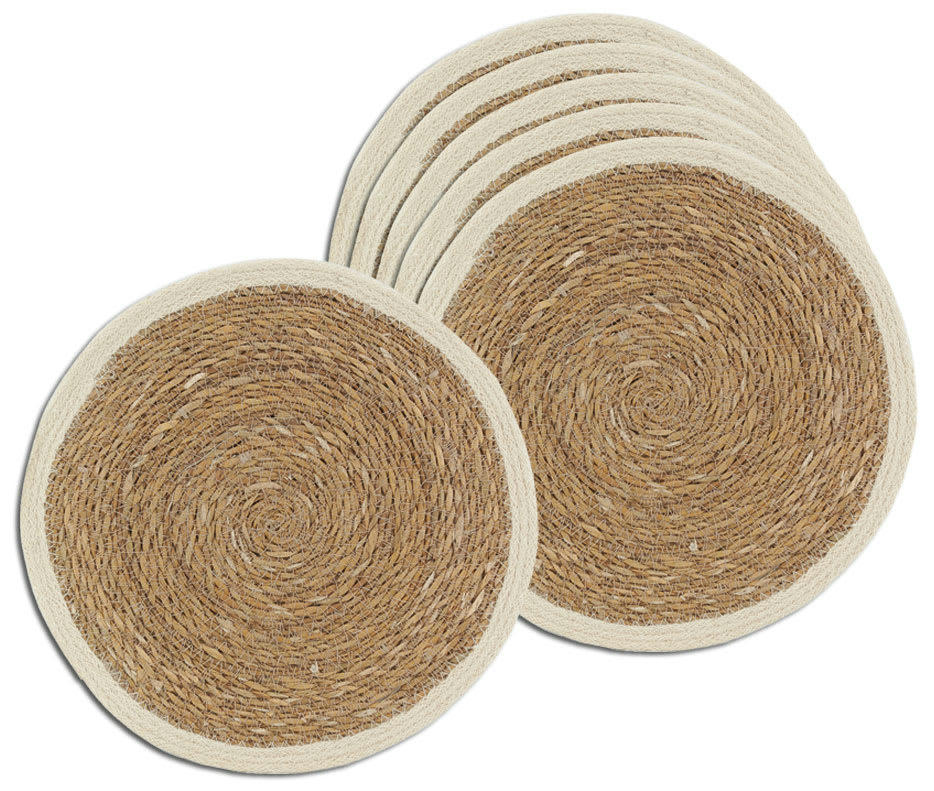 - Sets de table ronds en jonc naturel et jute teinté (lot de 6) naturel