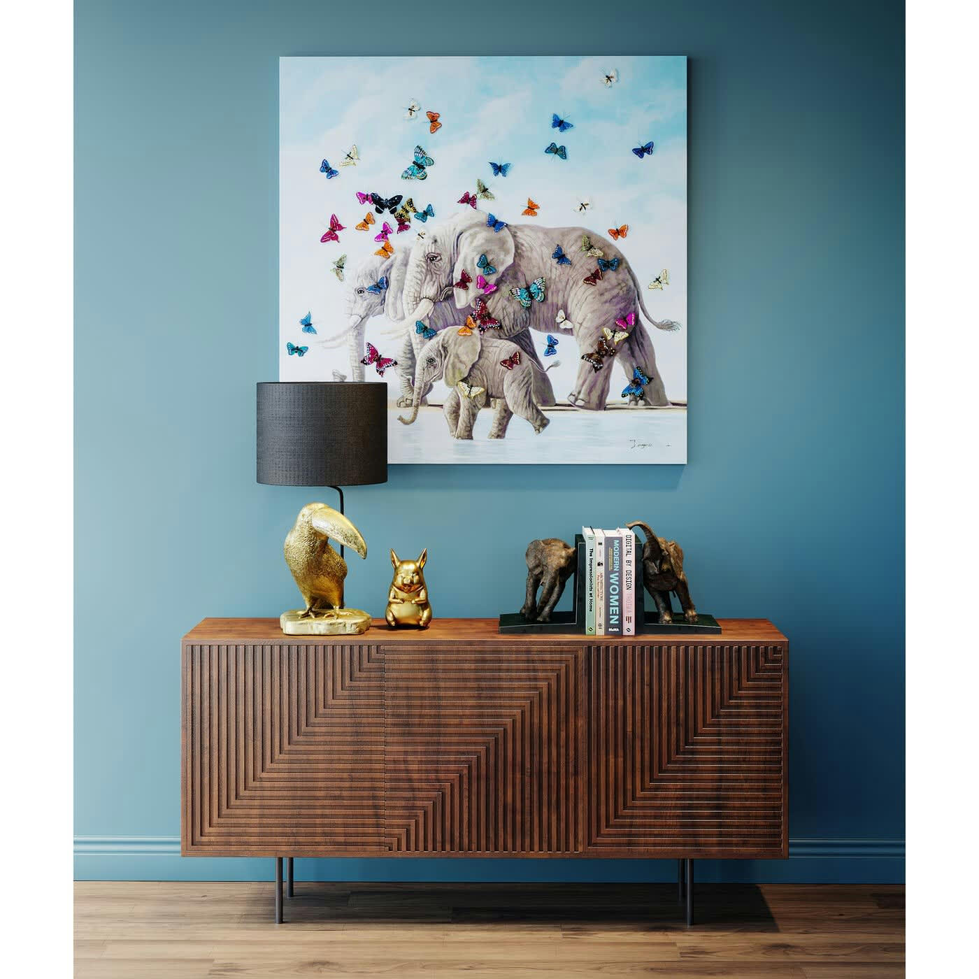 - Toile éléphants papillons en relief 120x120