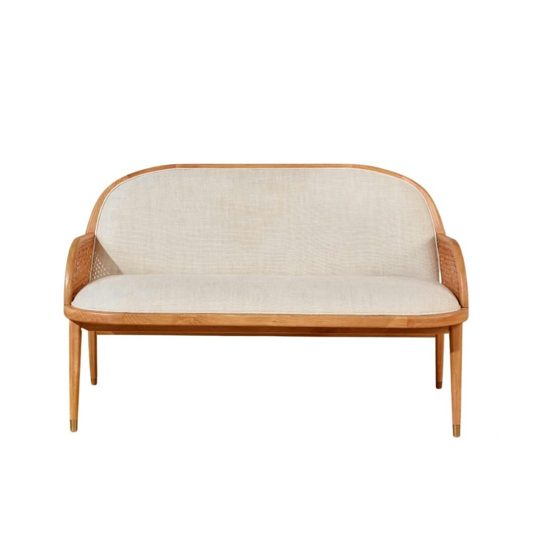 MARCEL - Banquette 2 places en chêne, cannage et lin naturel