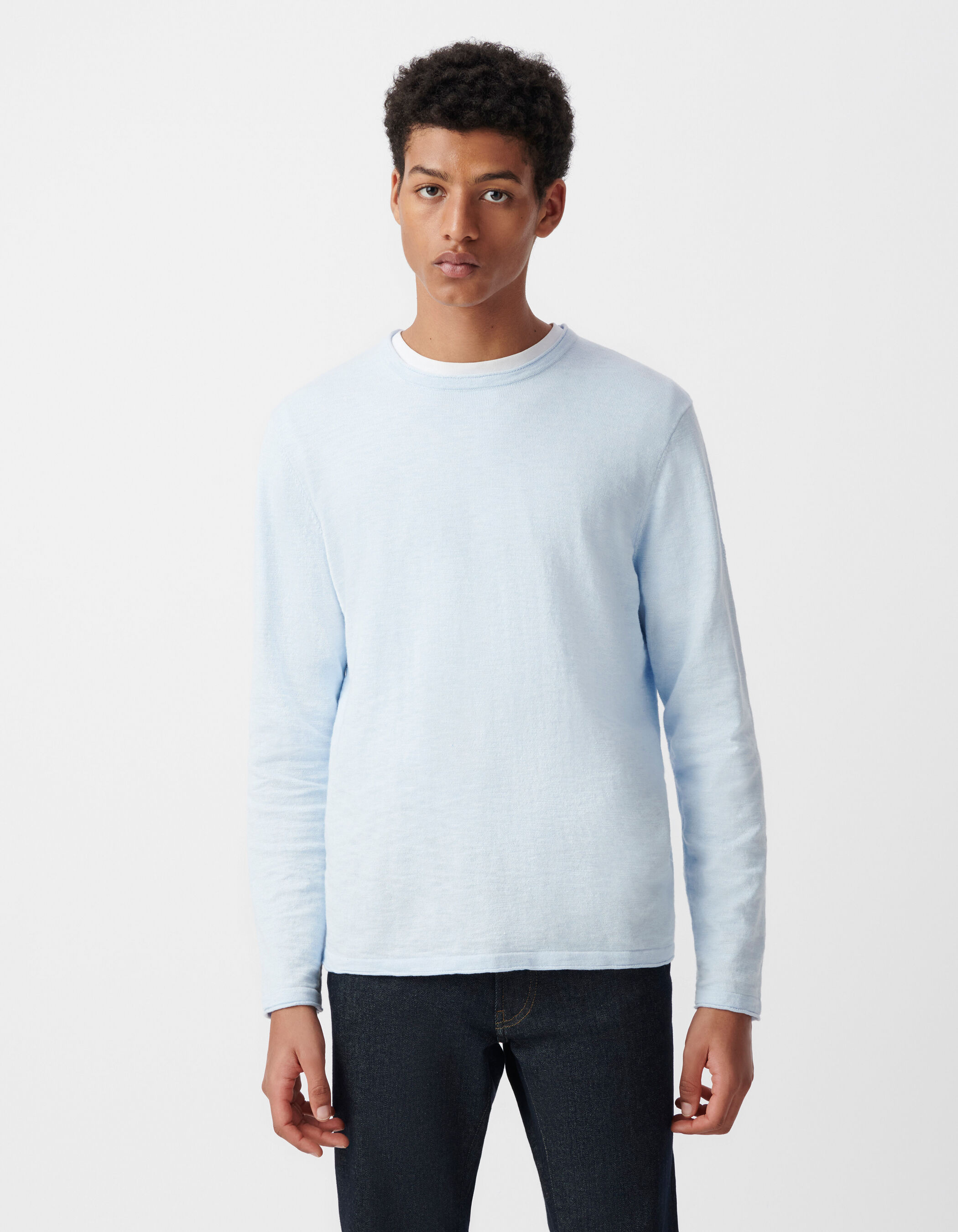 Pull ciel tricot flammé bords roulottés Homme