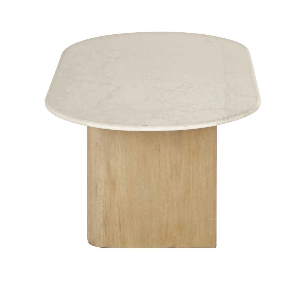 Travertino - Table basse en marbre blanc effet travertin et bois de manguier massif