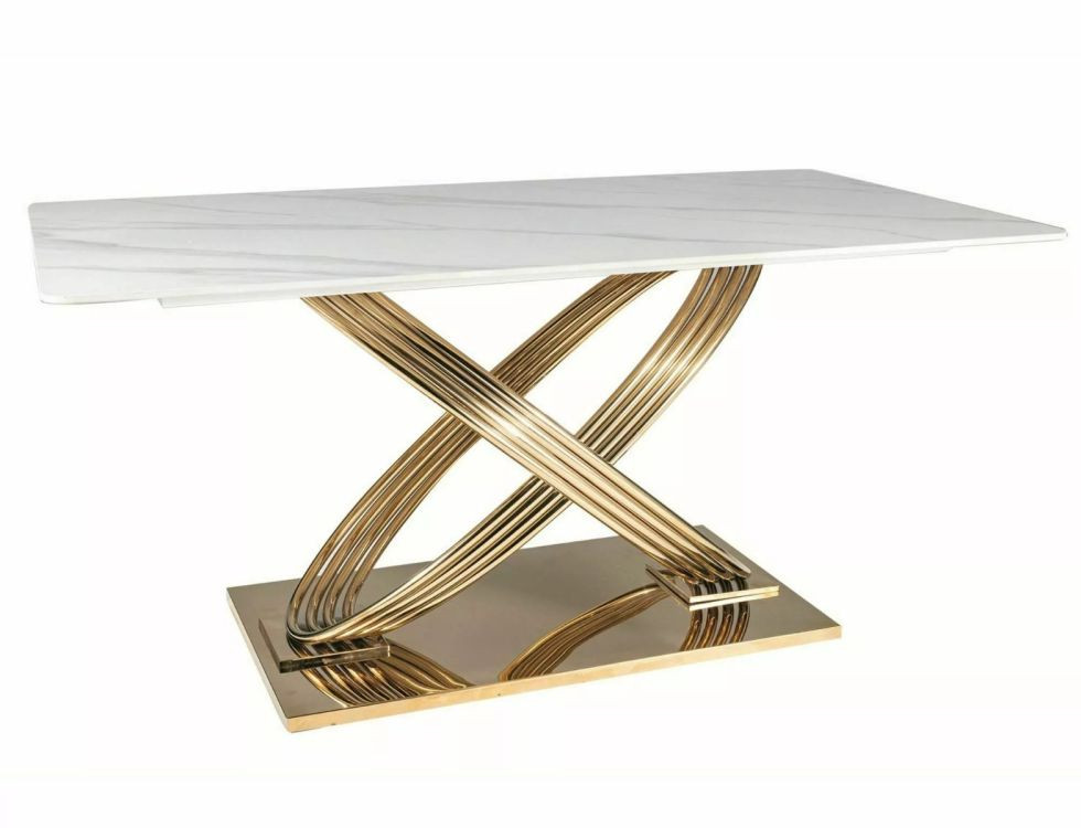Stół HERMES 160x90 biały marmur/złoty