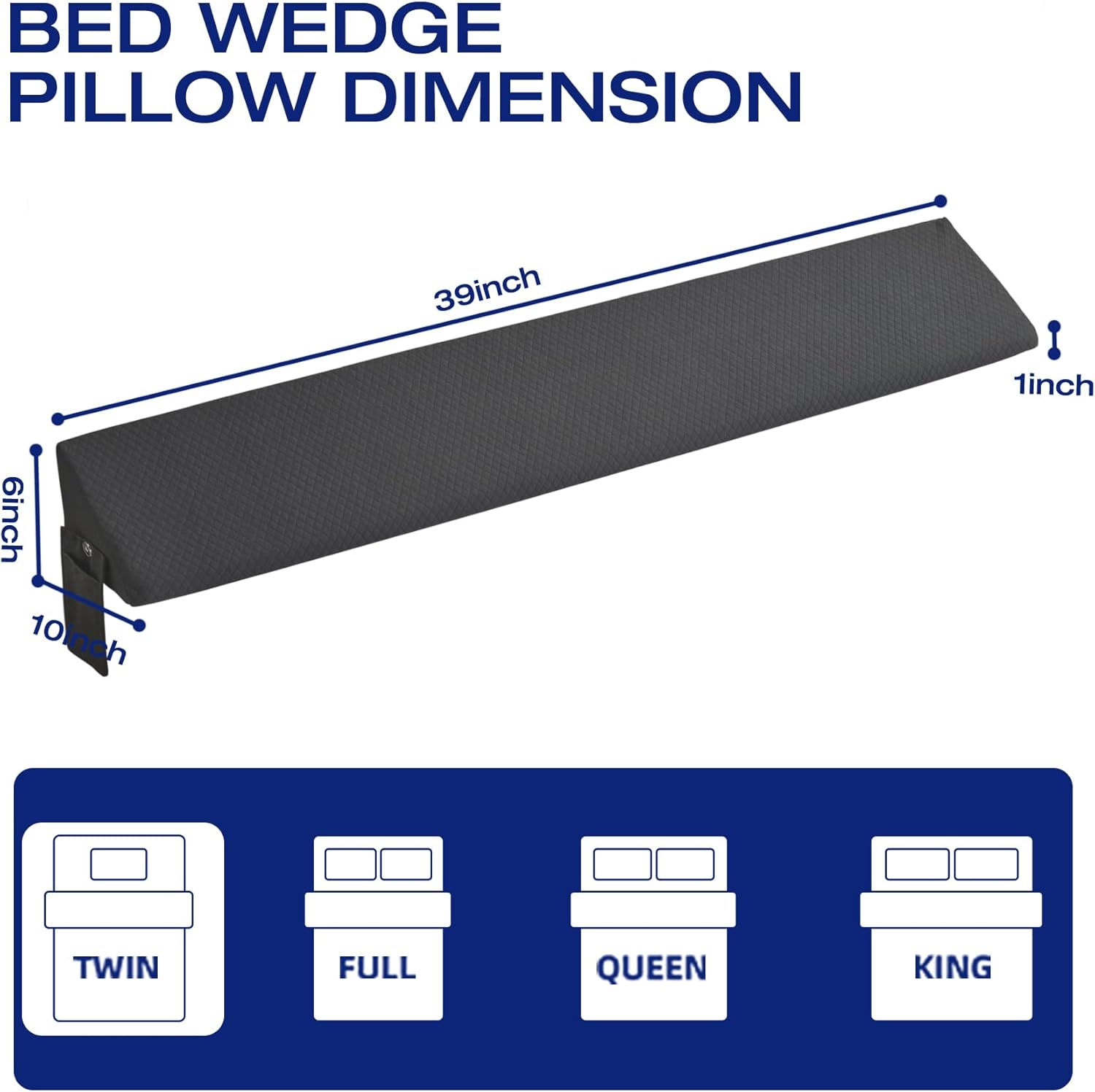 Twin Bed Wedge Pillow for Headboard Gap Filler Pillow Plus (0-8) Mattress Wedge Gap Filler Twin Between Wall and Mattress,for College Dorm,Sleeping Backrest Headboard Pillow Dark Grey Bedroom Decor