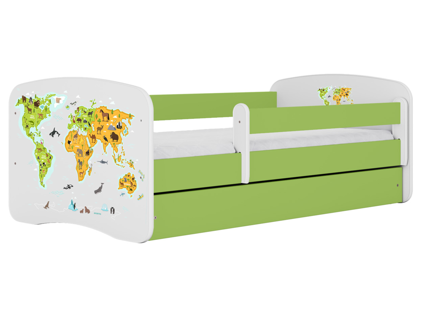 Łóżko Babydreams 140x70 mapa z szufladą zielone