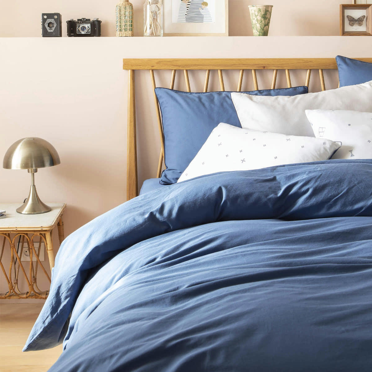 BLEU FLANDRES - Housse de couette unie en satin de coton bleu marine 260x240