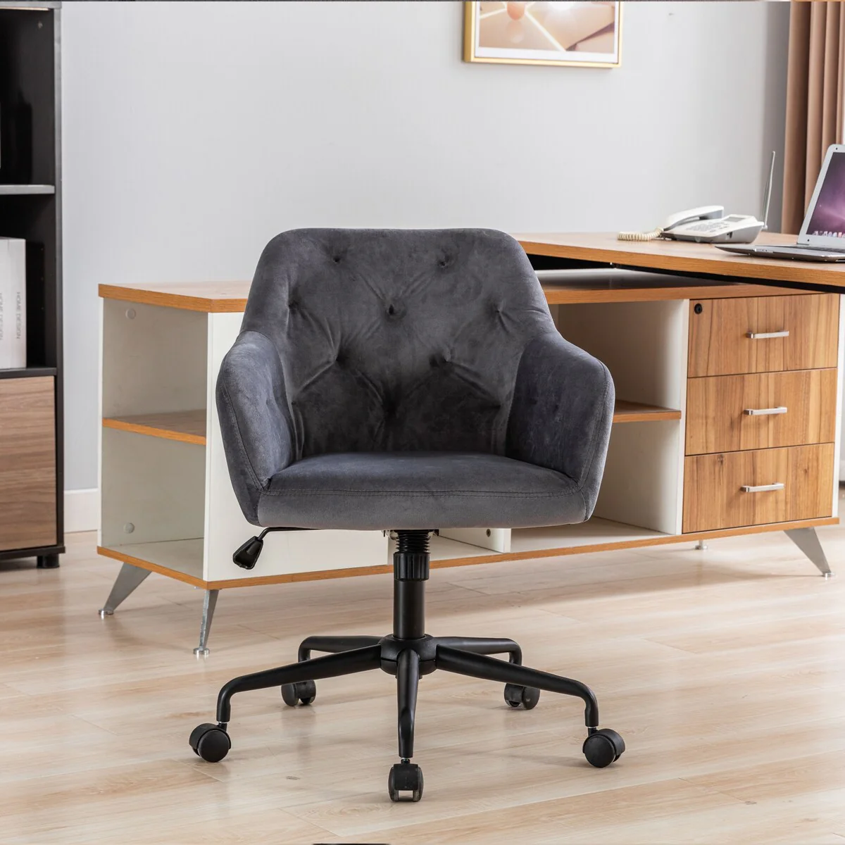 Rasoo Velvet Fabric Home Office Chair , Swivel/Adjustable Task Chair Executive Accent Chair with Soft Seat