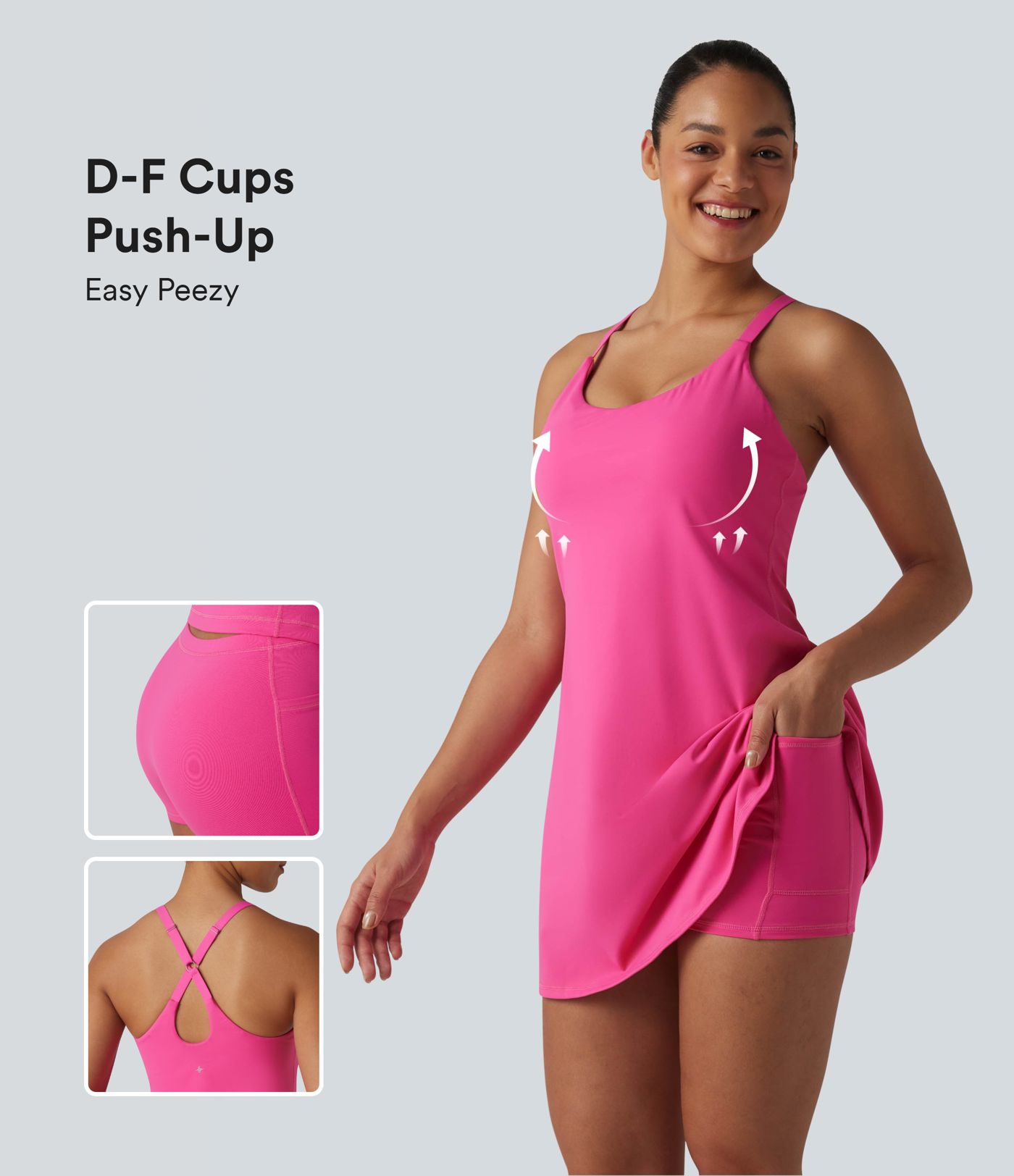 Robe de danse SoftlyZero™ Plush effet push-up dos nu avec bretelles réglables croisées et brassière intégrée bonnets E-G – Édition Easy Peasy