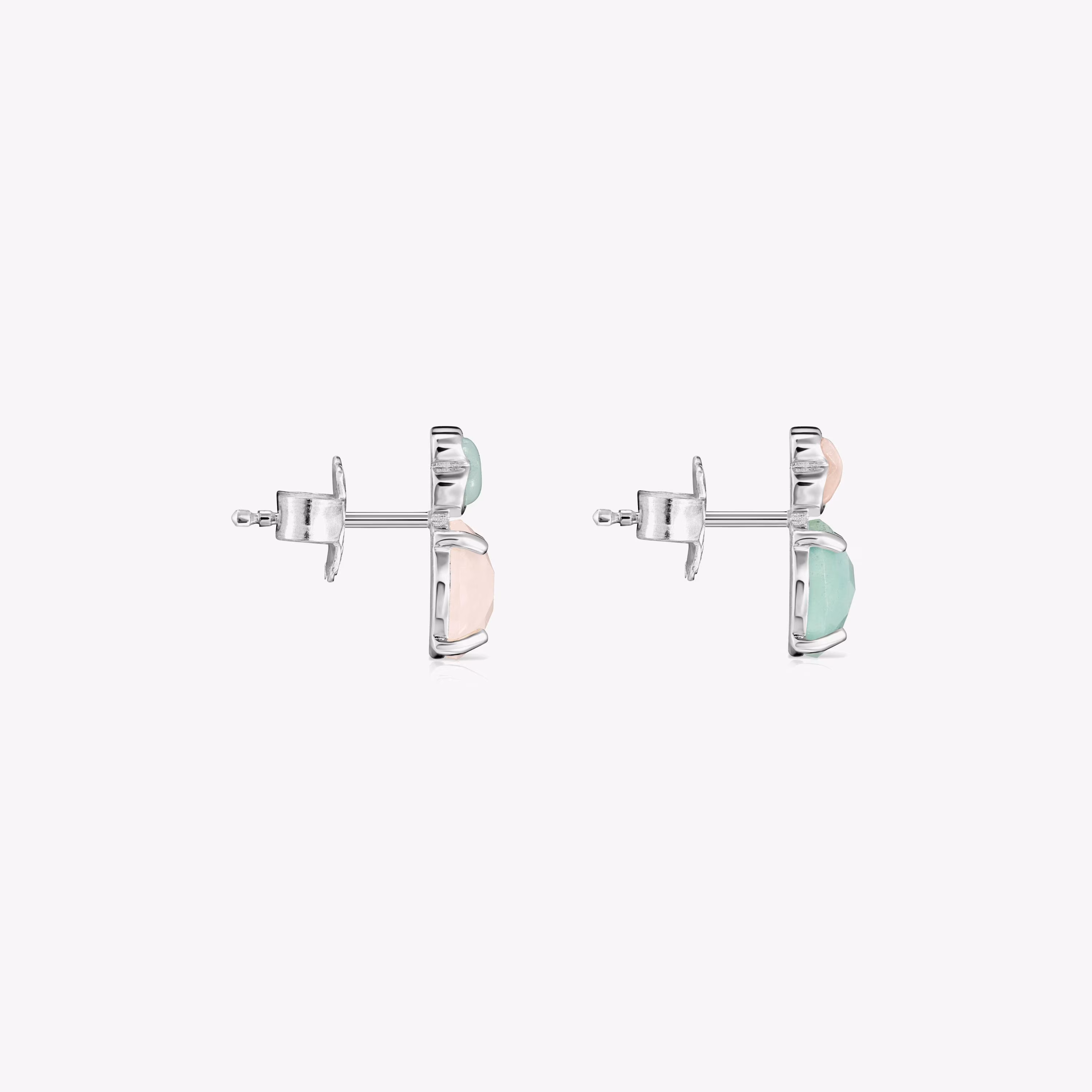 Pendientes de plata con amazonita y cuarzo rosa Mini Color