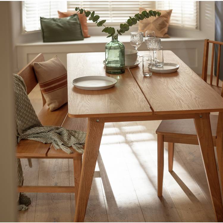 Habitat Nel Oak Dining Table & 2 Oak Benches