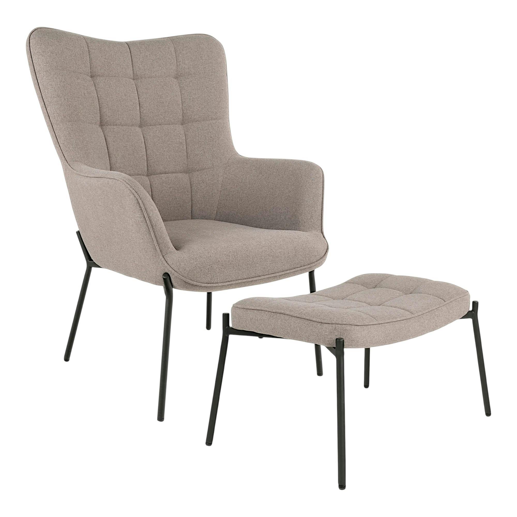 Fauteuil de salon gris pierre avec repose-pieds BERLIN