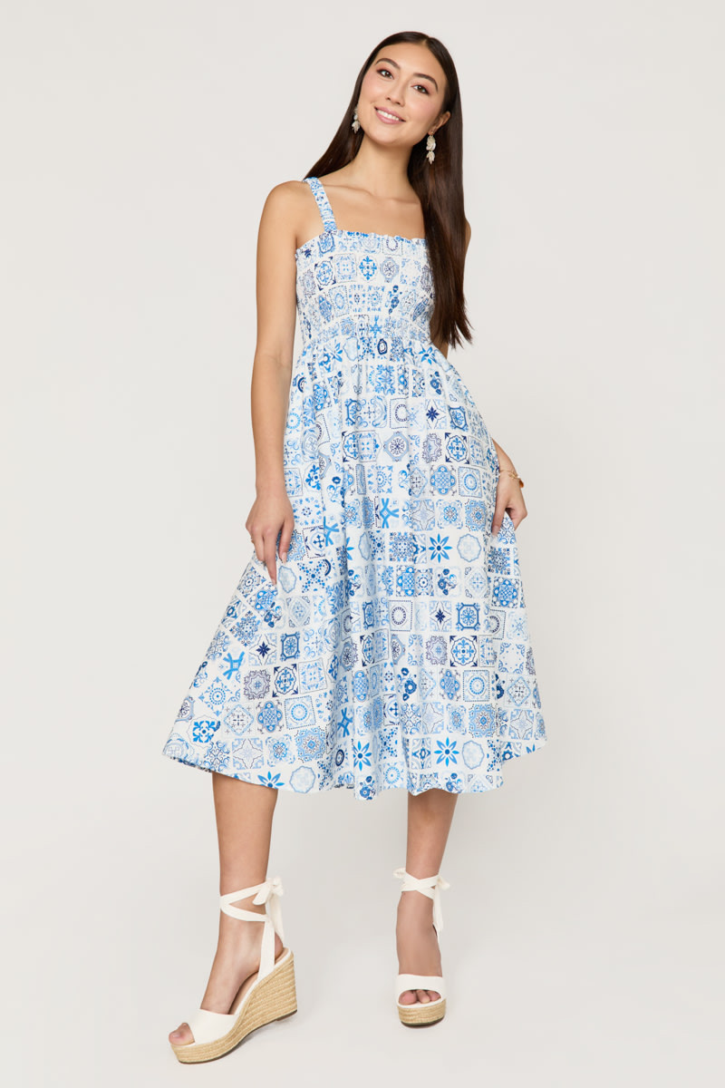 Lucille Tile Print Midi Dress