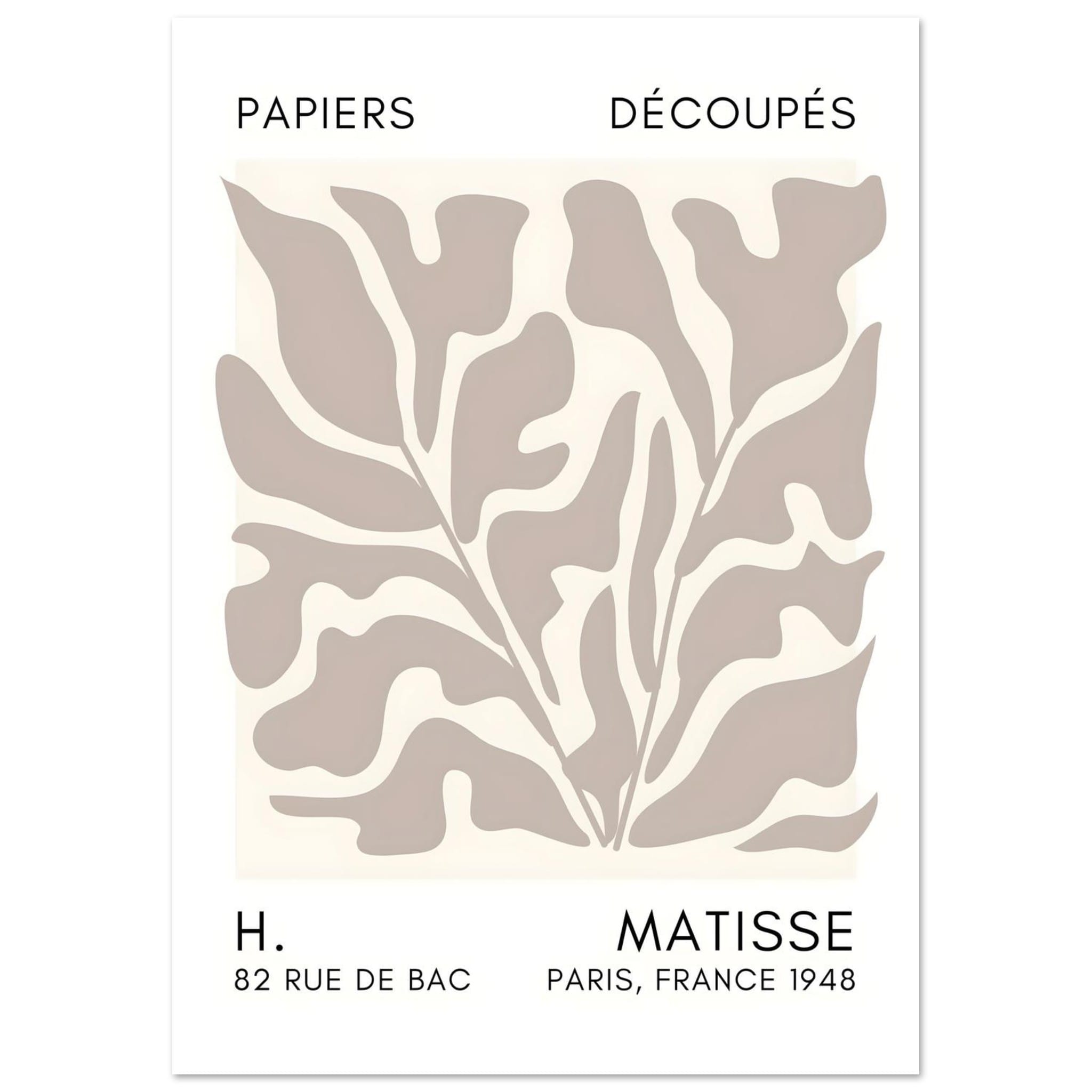 Artfulprints Poster Matisse – Seabed shapes grey  - A4 21x29.7 cm - Grijs
