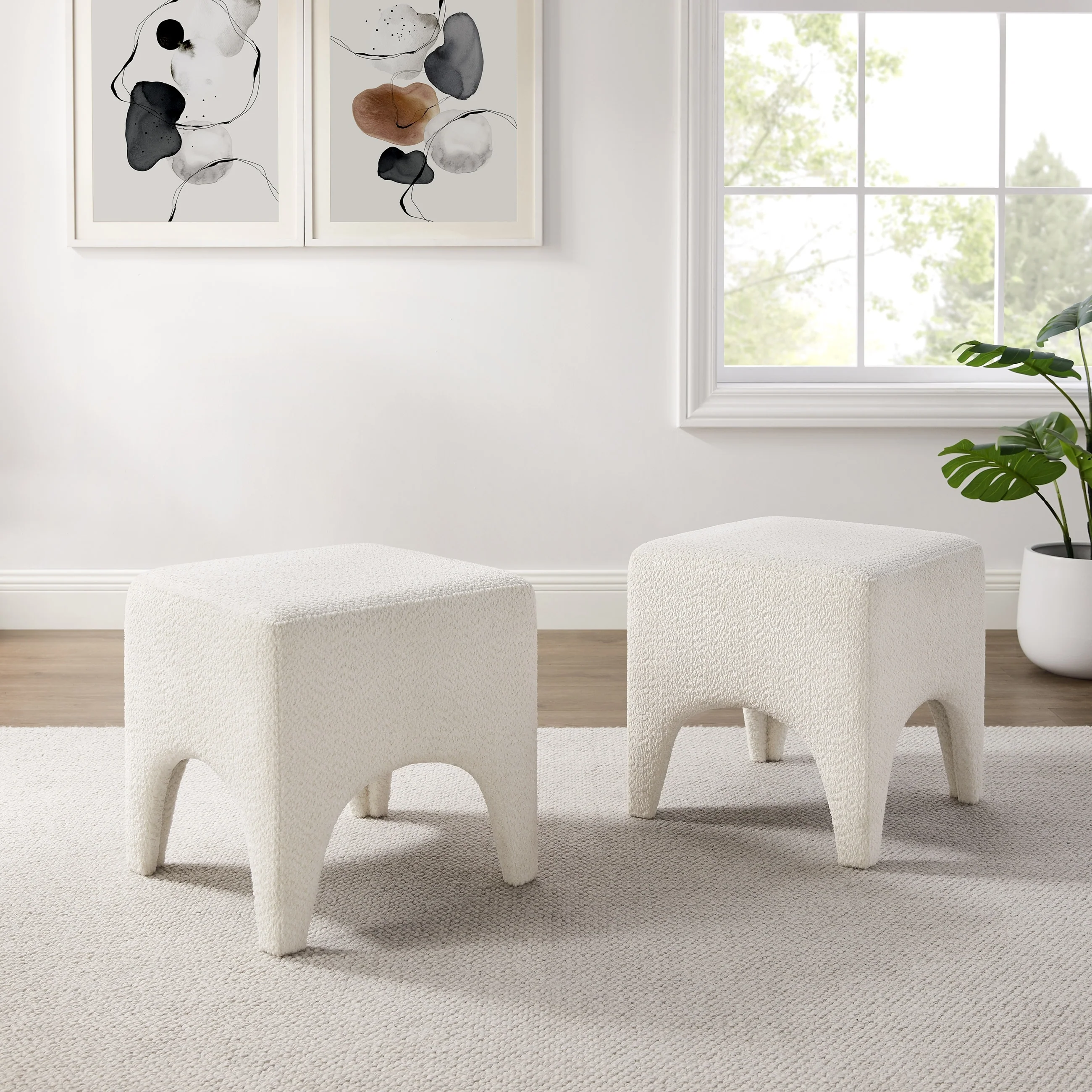 17.72 Boucle Upholstered Ottomans (Set of 2)