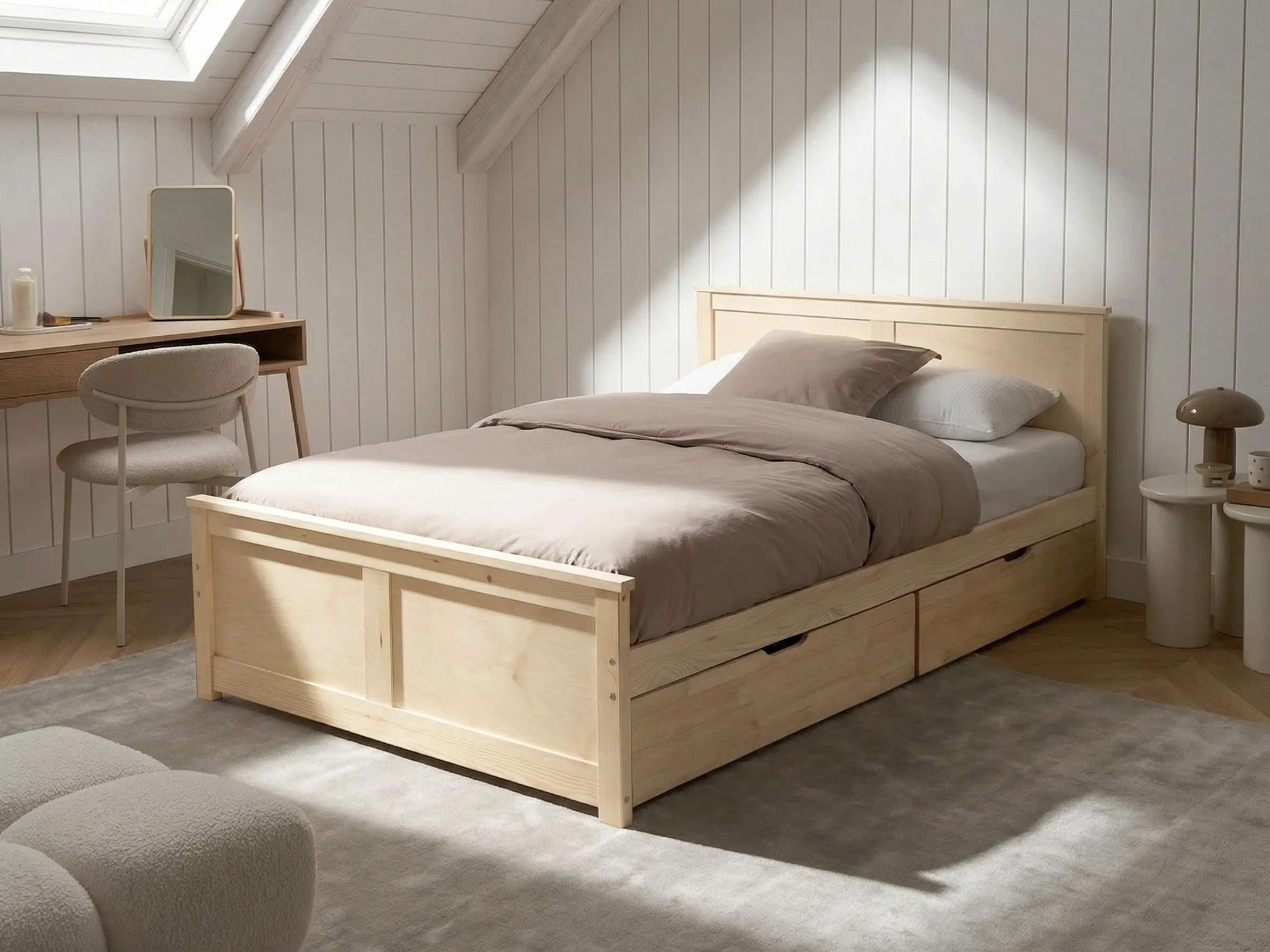 Bed with 4 Drawers Pine Wood DAUPHIN 120 x 200 cm (EU Small Double) Light Brown