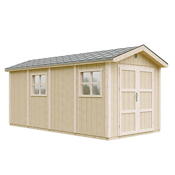 Abri de Jardin Qualité Premium 8.52   2.95 m² - H252x250x530 cm - Avec un sol et des bardeaux bitumineux M915C - Timbela