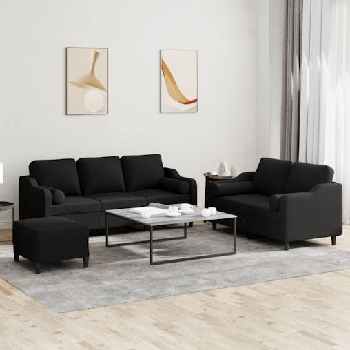 NNEVL 3 Piece Sofa Set with Pillows Black Fabric