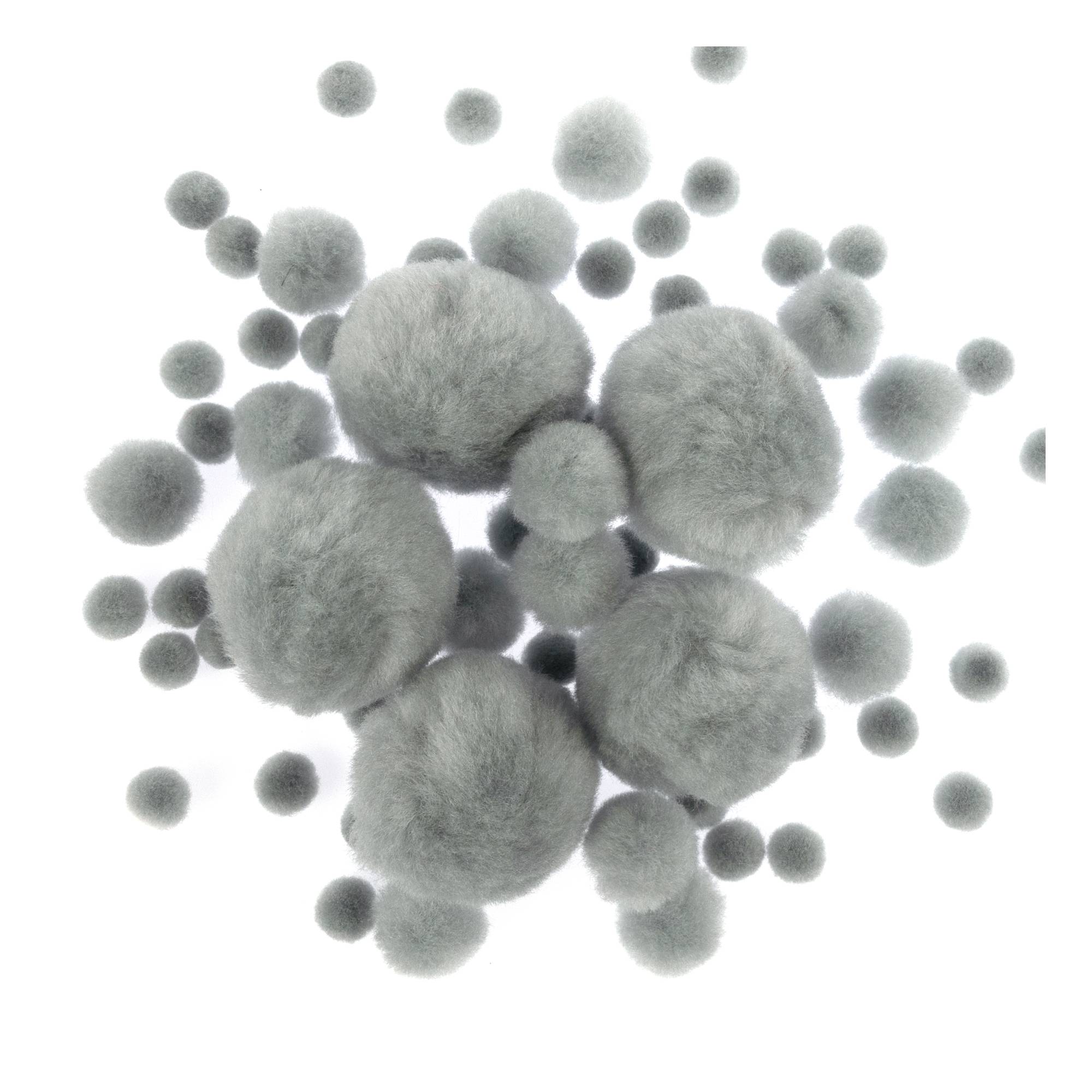 Grey Pom Poms 60 Pack