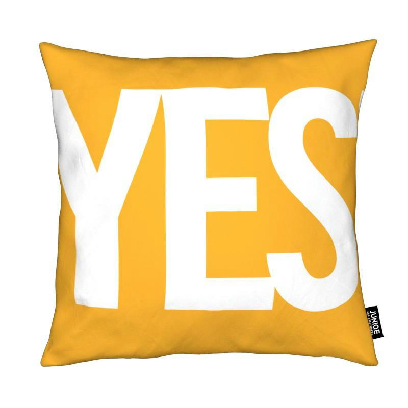 SÍ! - Coussin en microfibre en blanc & jaune 40x40
