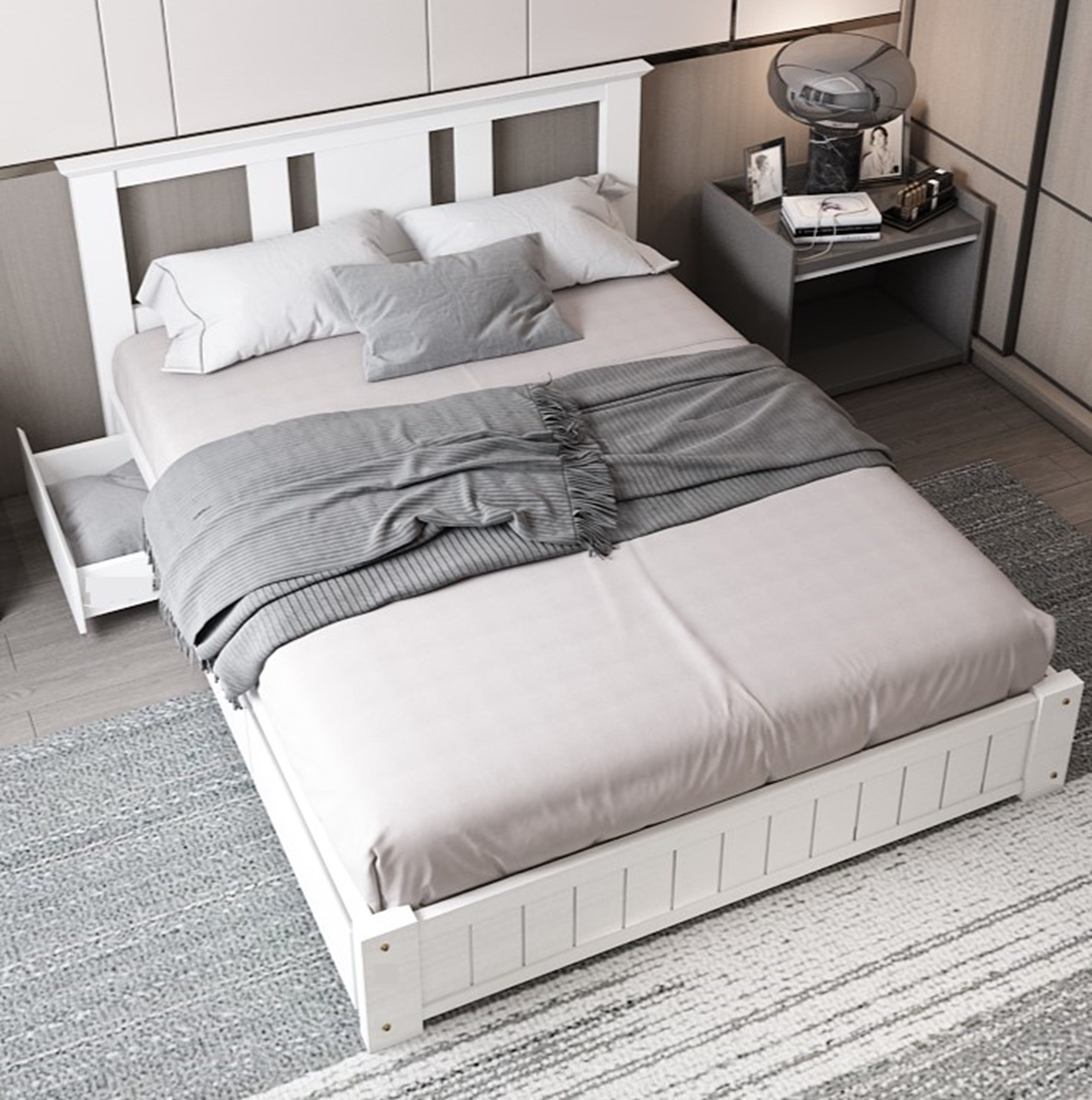 Somnior Elwood Solid Wooden Bed Frame with 3 Drawers & Memory Foam Mattress