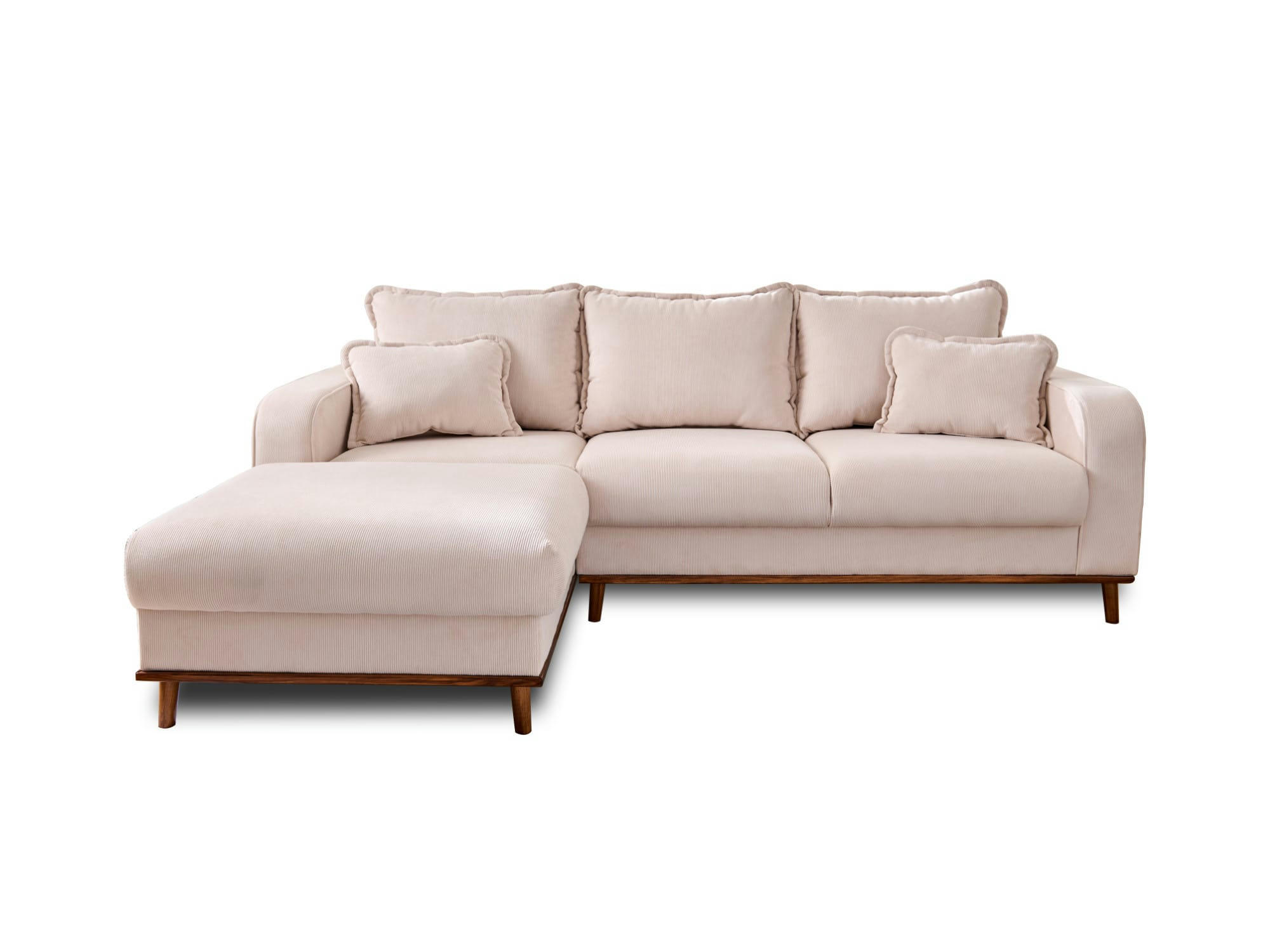 BILLIE - Canapé d'angle gauche 4 places en velours côtelé beige