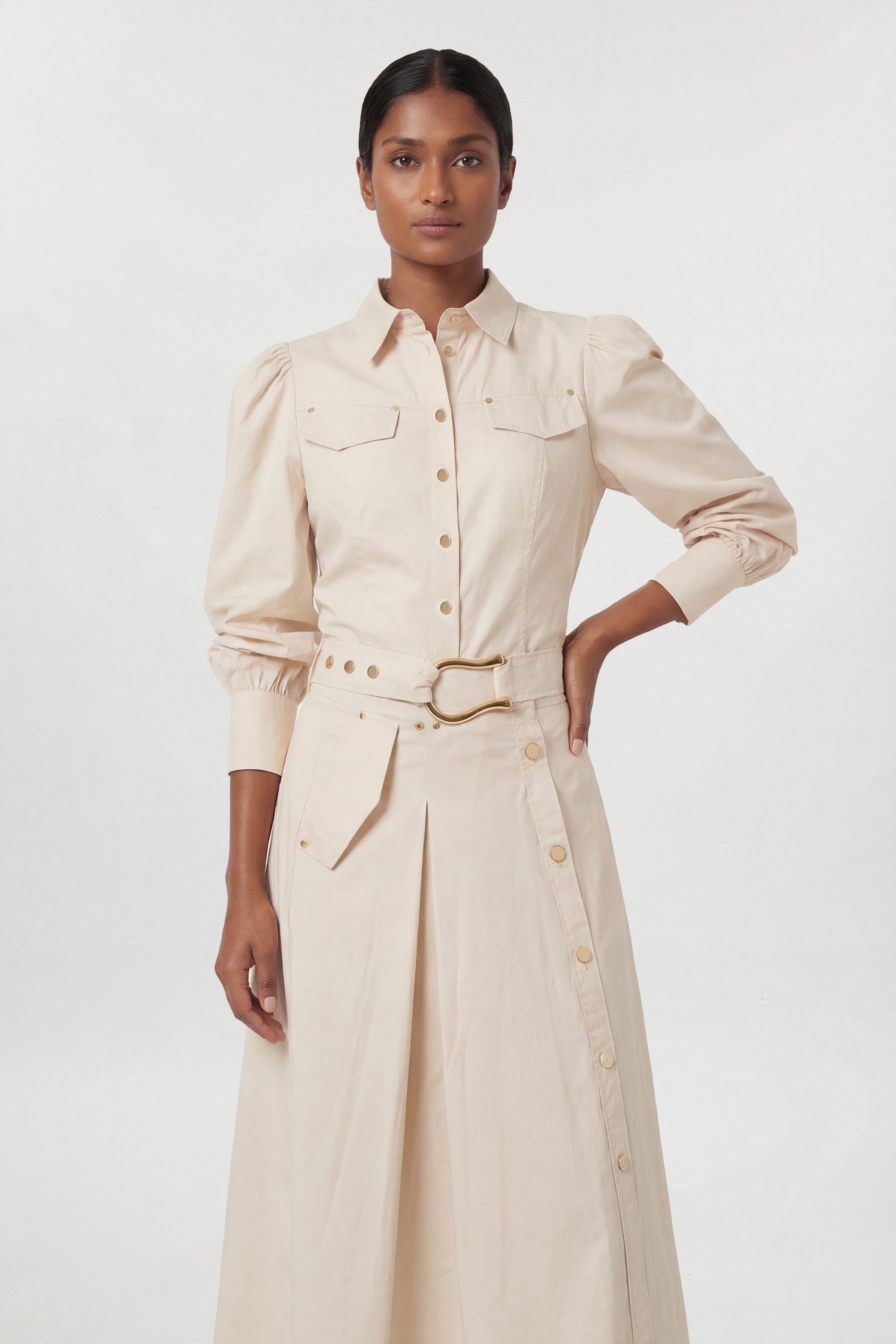 KarenMillen Cotton Sateen Pocket Detail Woven Shirt