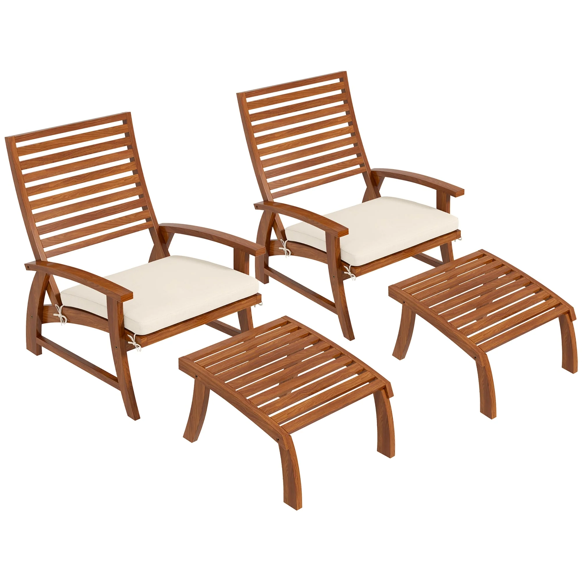 Outsunny 4 Pieces Patio Chairs with Cushion, Outdoor Dining Chairs Set of 4, Acacia Wood Seat with Footstools, Slatted Seat