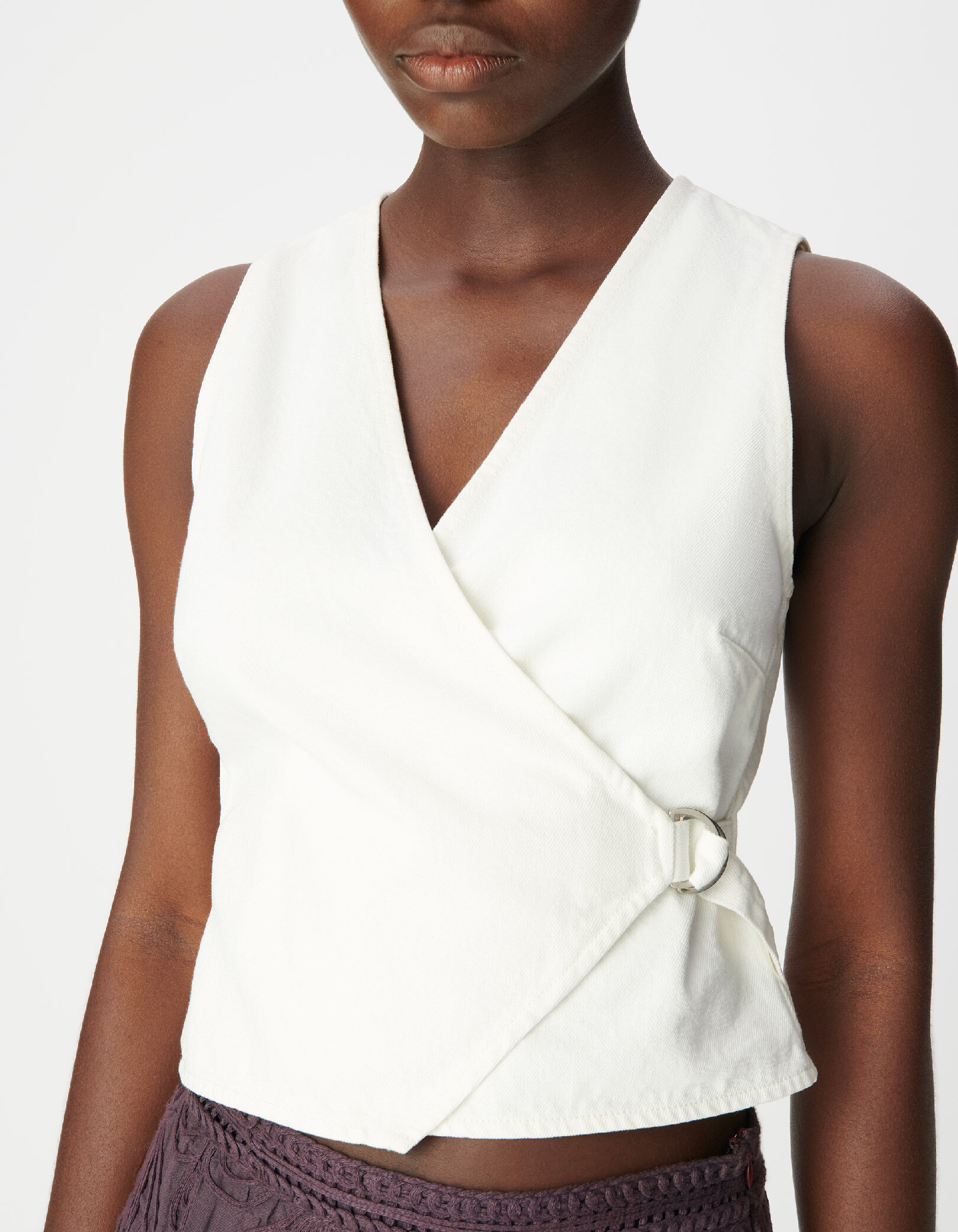 Top en jean écru à fermeture croisée Femme