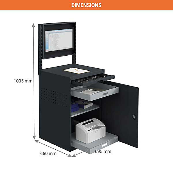 Armoire informatique fixe - Gris anthracite - Box écran 24 pouces inclinable et plateau - W040010029-GCGC