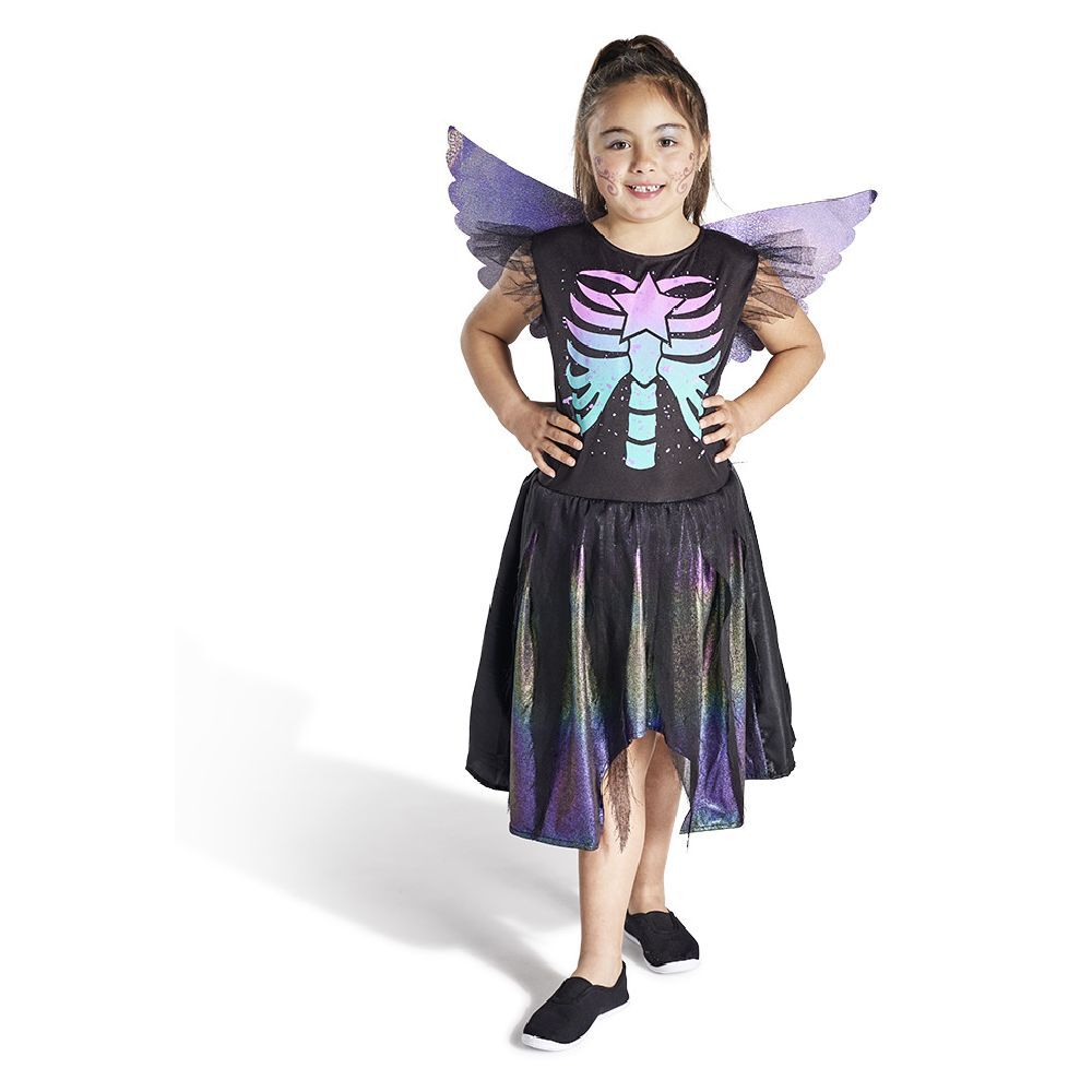 Déguisement enfant fée squelette robe et ailes multicolore 4/6ans
