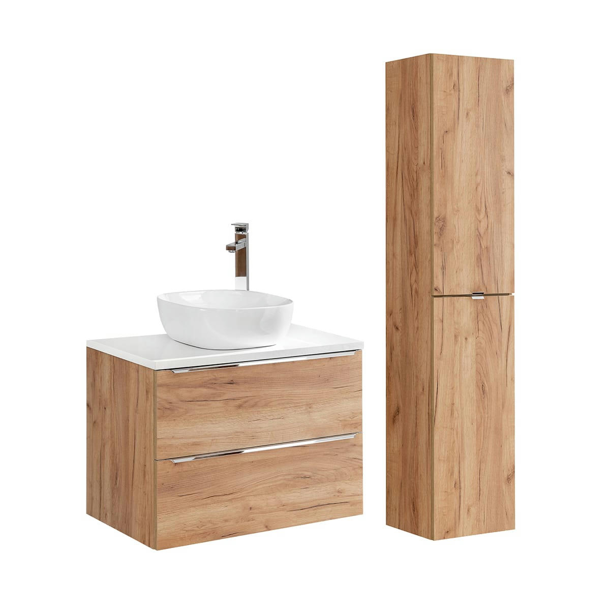 - Ensemble meuble simple vasque 80cm et colonne stratifiés naturel