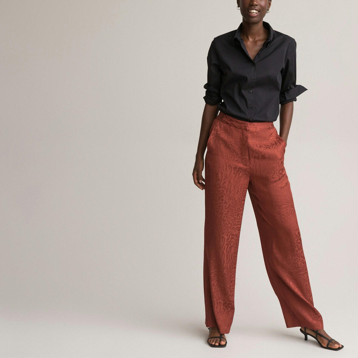 Pantalon large taille haute en jacquard