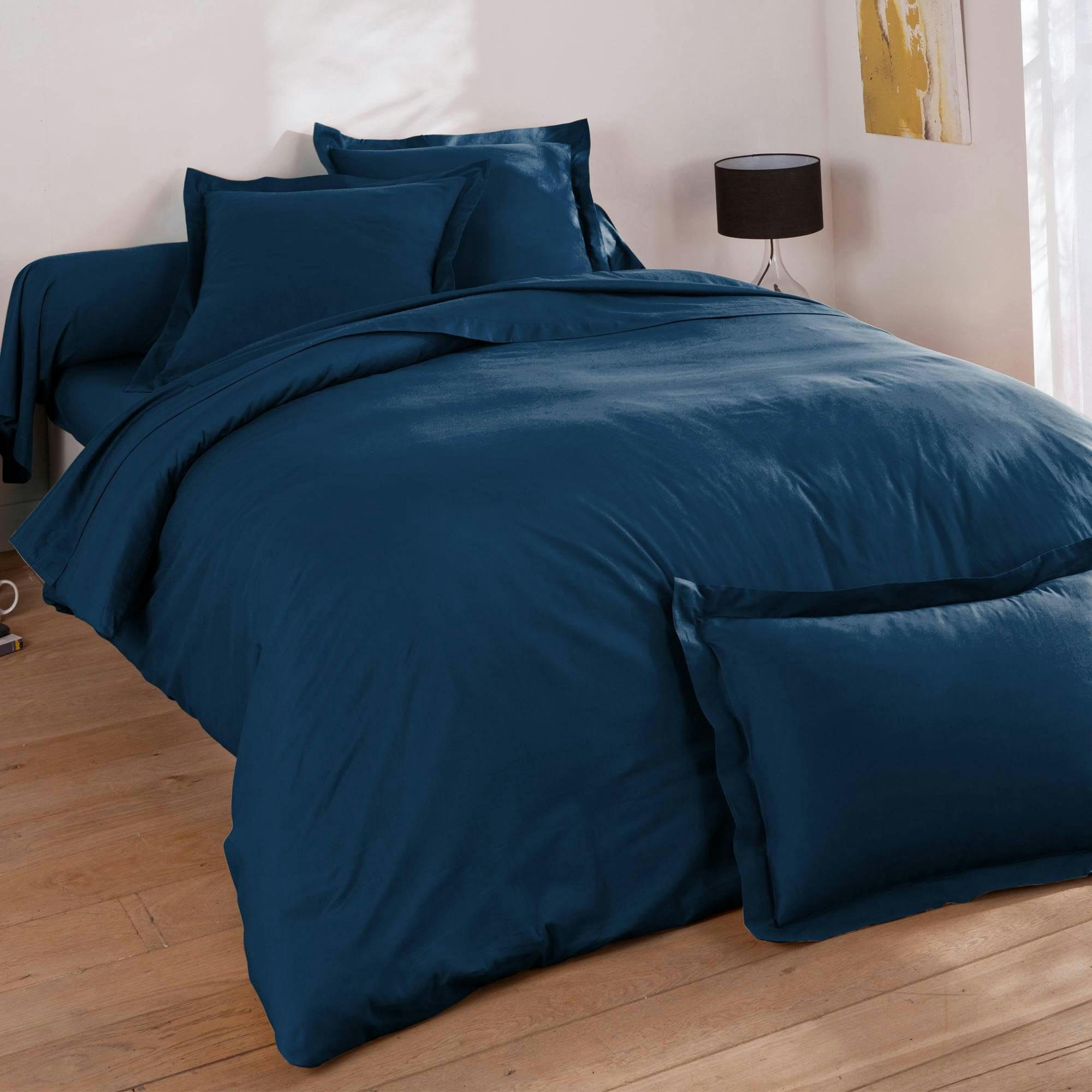 COTON UNI LAURÉAT - Drap-housse 180x200x28 bleu marine en coton