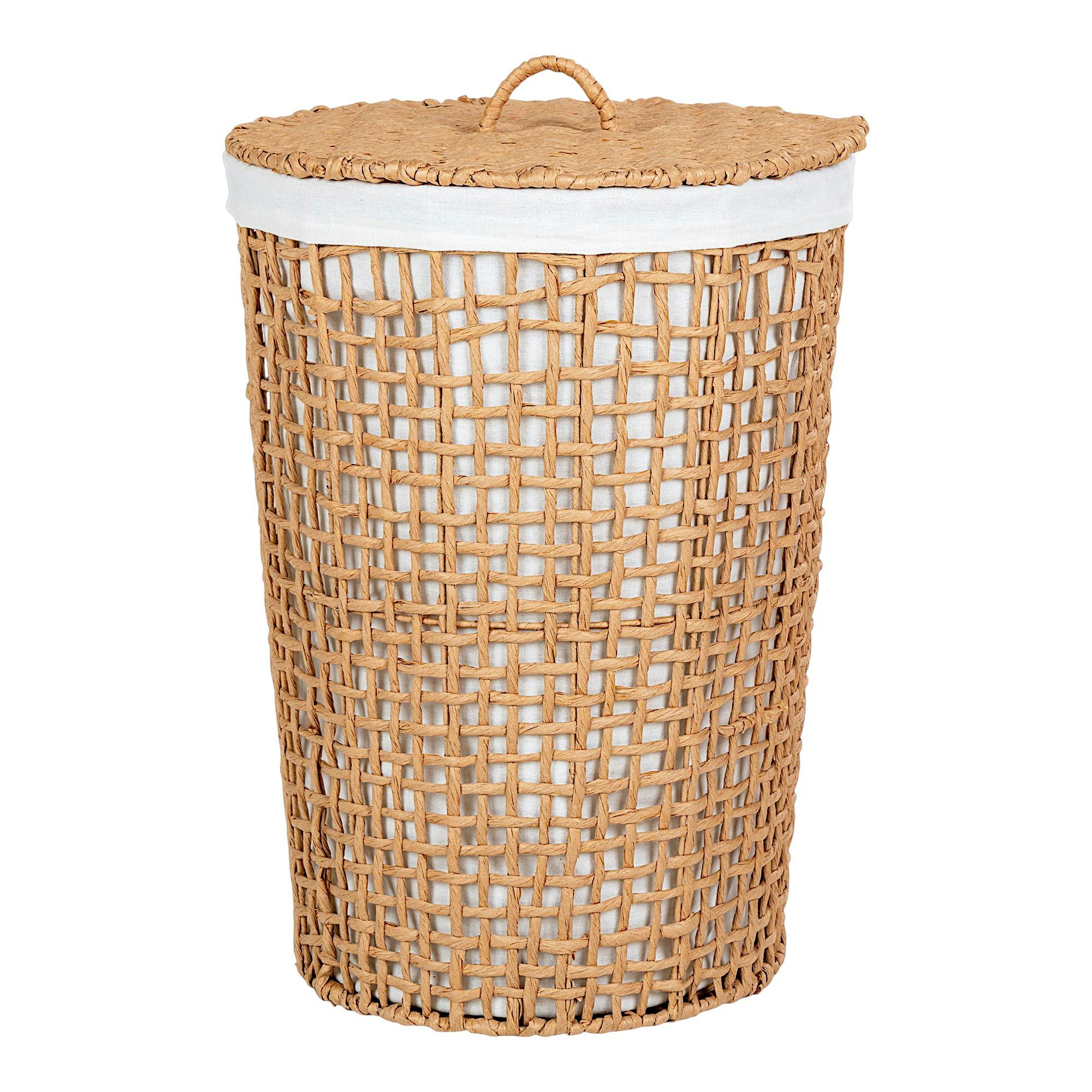 Panier à linge rond en fibres tressées naturelles