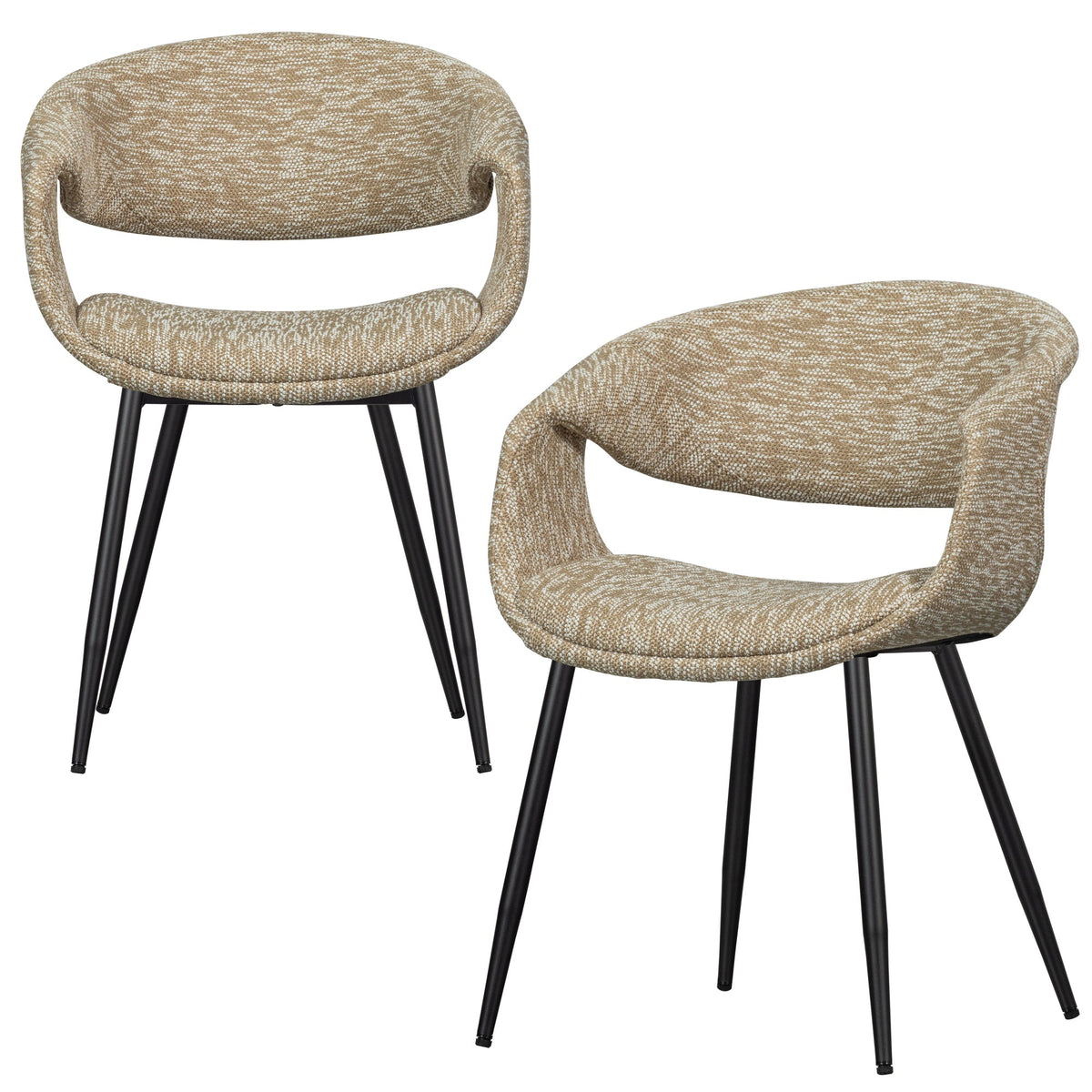 WOOOD eetkamerstoelen met metalen zwarte poot Yossi - Zand - Set van 2