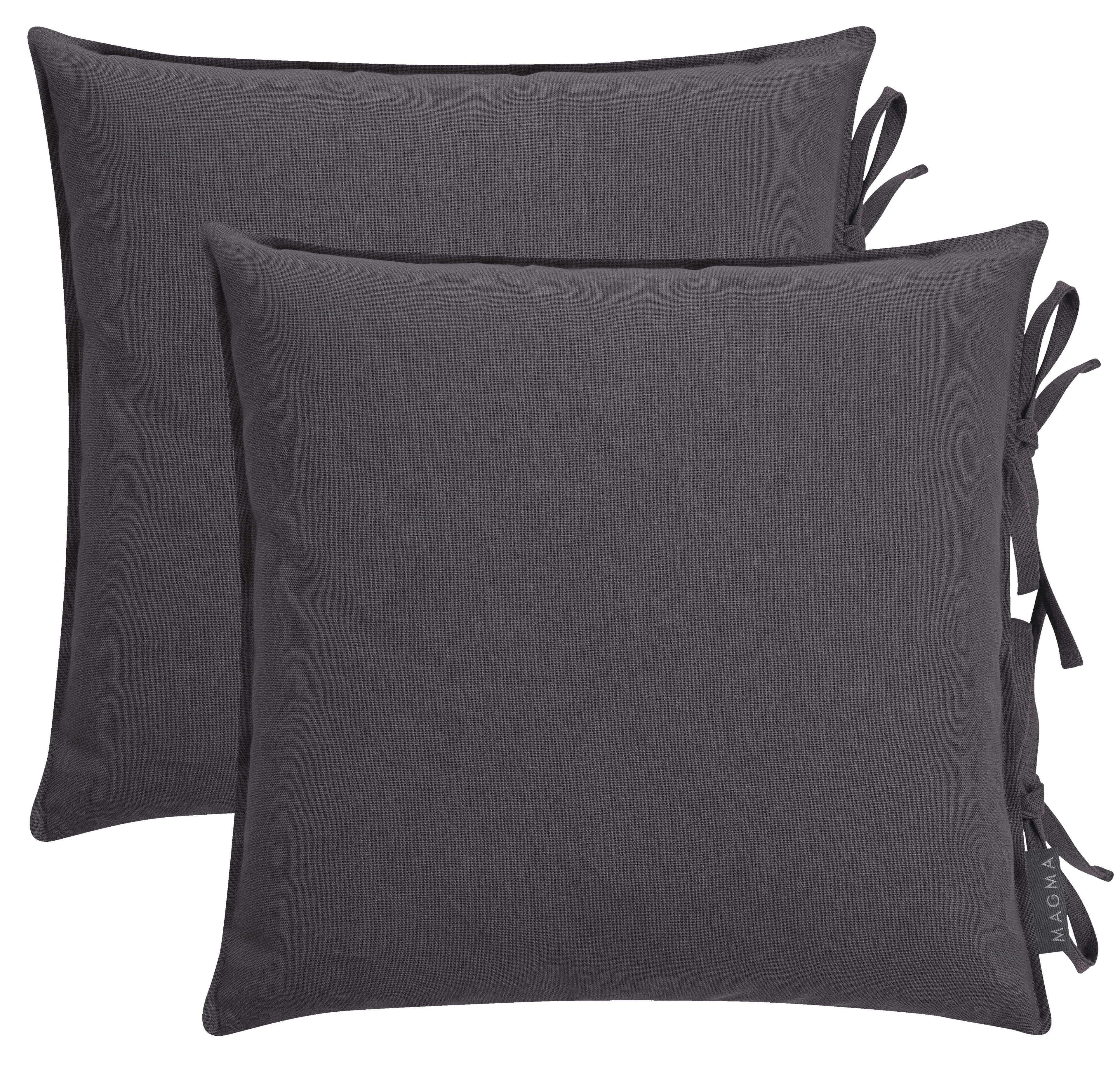 LION - Housses de coussin à nouettes 100% lin anthracite 40x40 - Lot de 2
