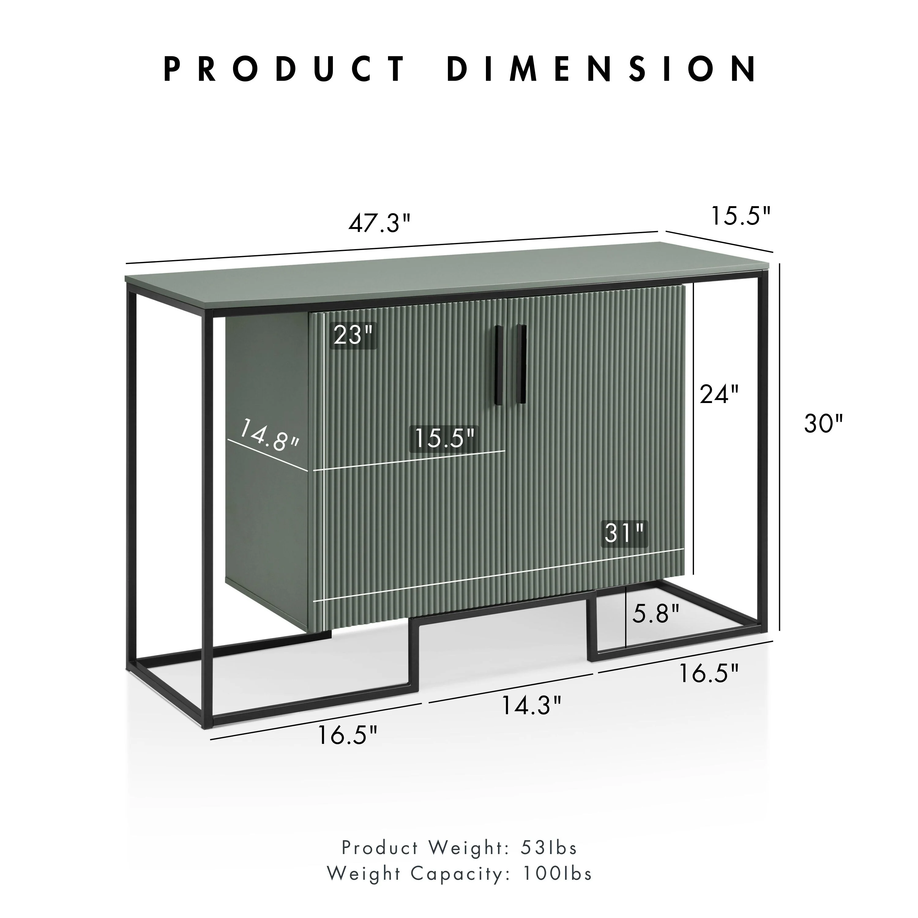 Furniture of America Hannah Modern Fluted Sage Green 2-Shelf Dining Buffet Cabinet