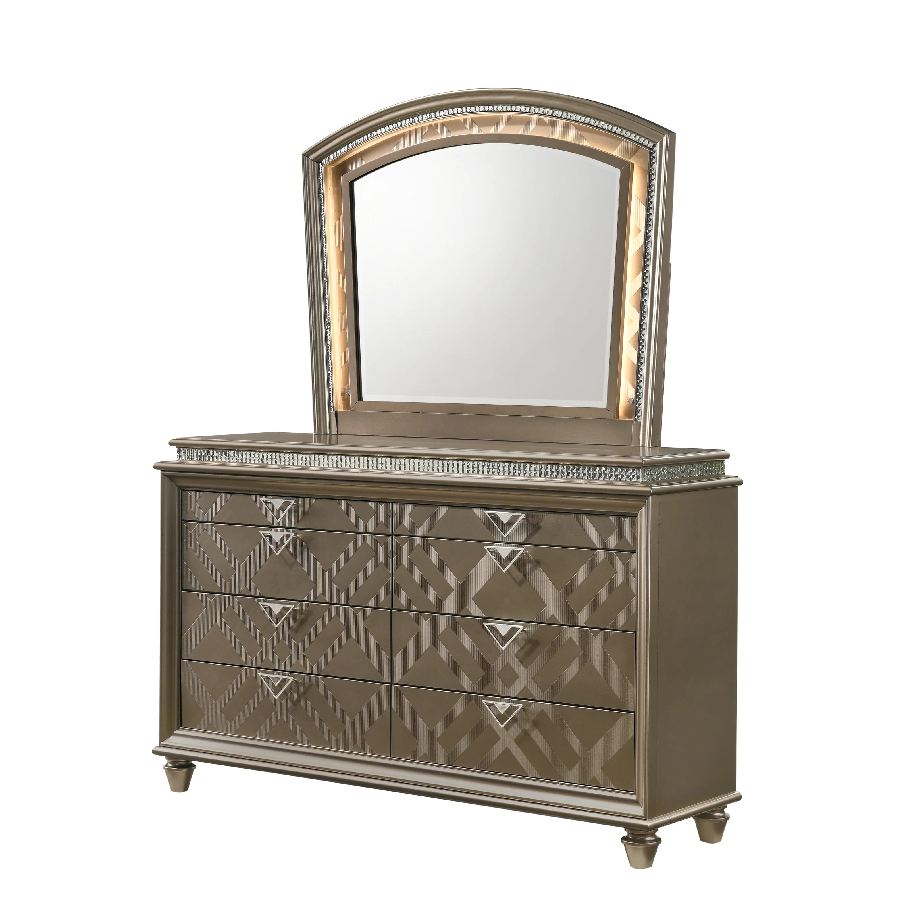 Koral 5 Piece Gold Glam LED Faux Leather Upholstered Panel Bedroom Set