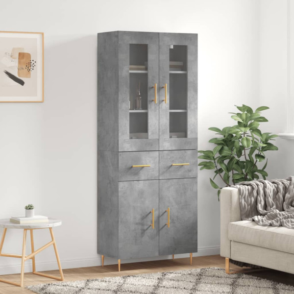 Szafka Witrynka Regał Szara Szklana 69.5x34x180 cm do Salonu Pokoju