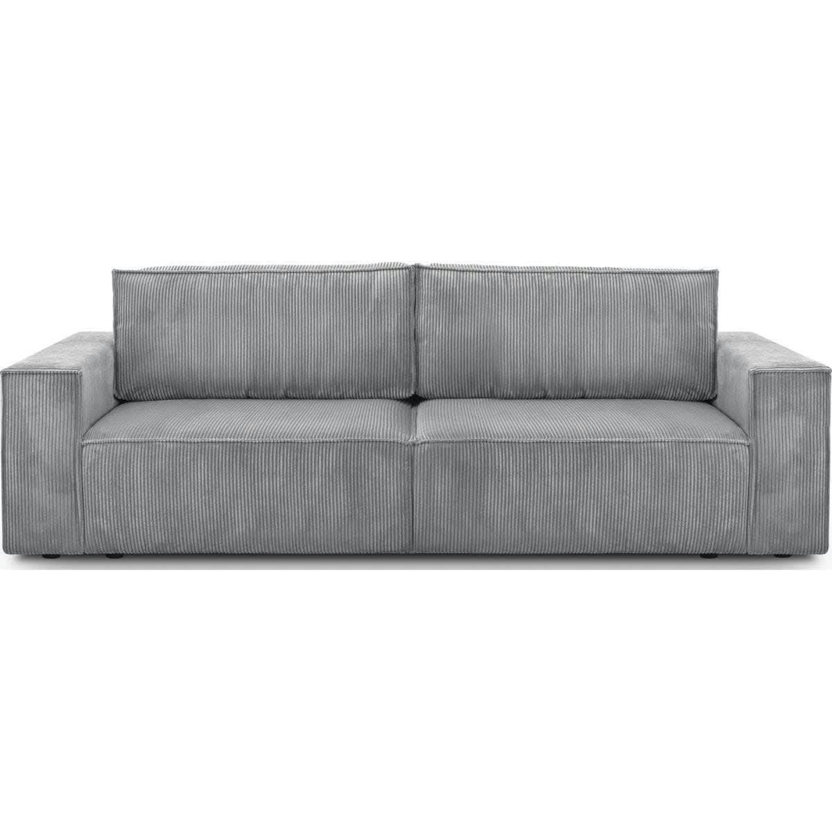 HARPER NEW - Canapé 3 places convertible + coffre en velours côtelé gris clair