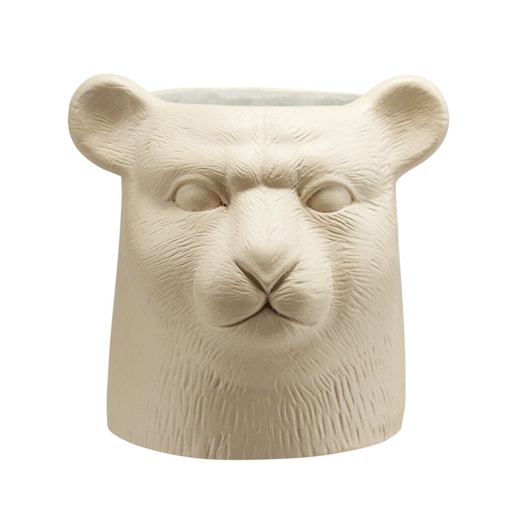 Pot ciment forme tête de tigre beige Ø13xH13,5cm